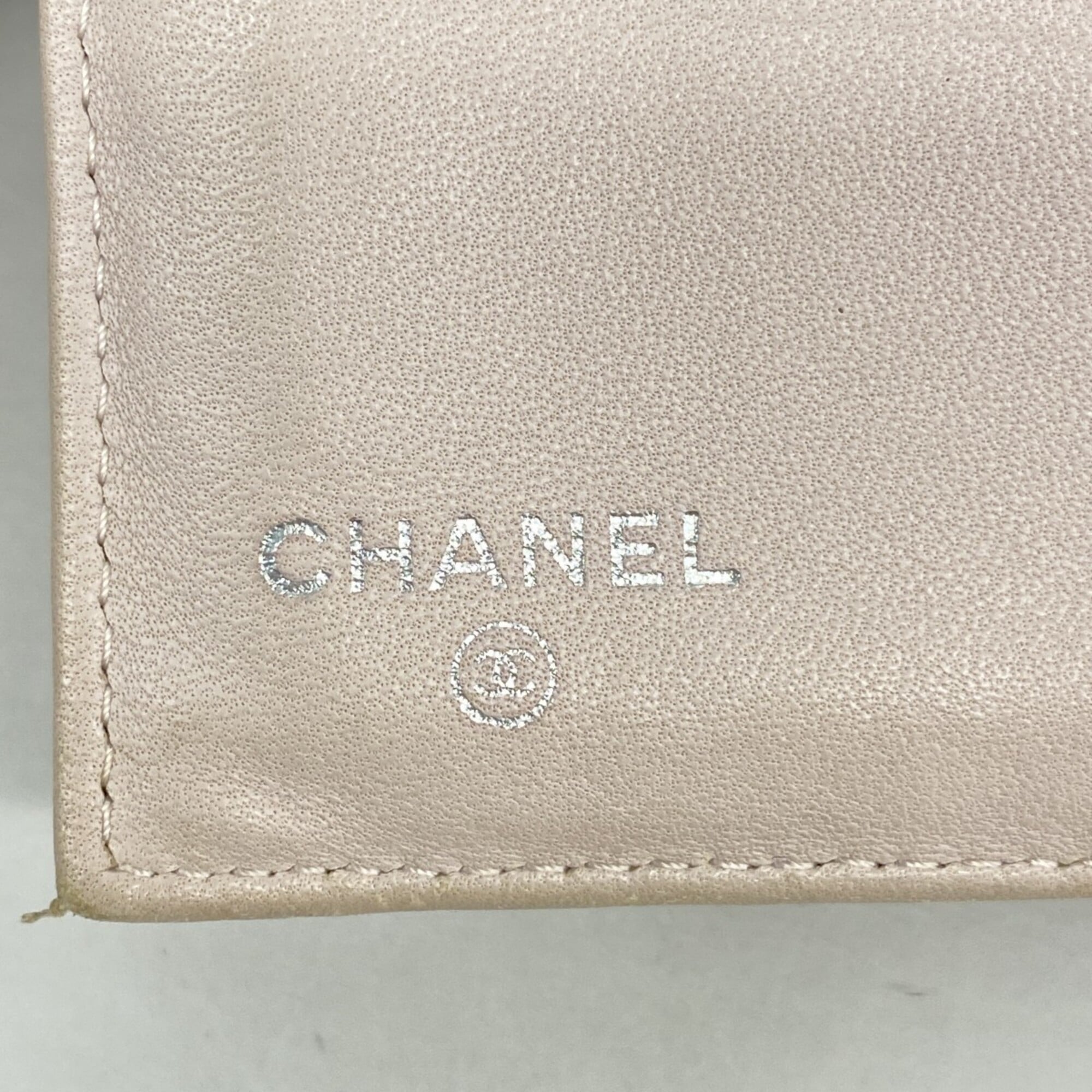 Chanel Pink Leather Long Wallet (Tri-Fold) (Pre-Owned)