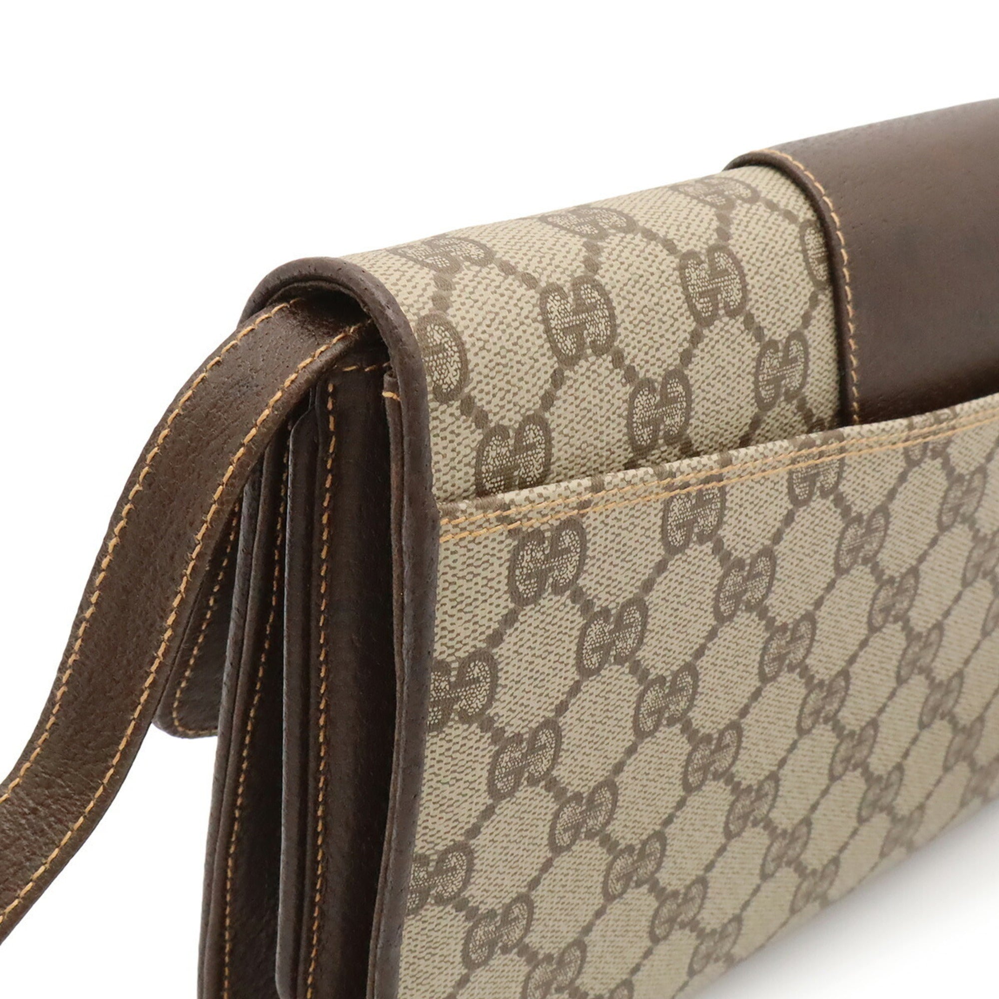 Gucci Gg Plus Beige Brown Coated Canvas Leather Pochette Shoulder Bag (Pre-Owned)