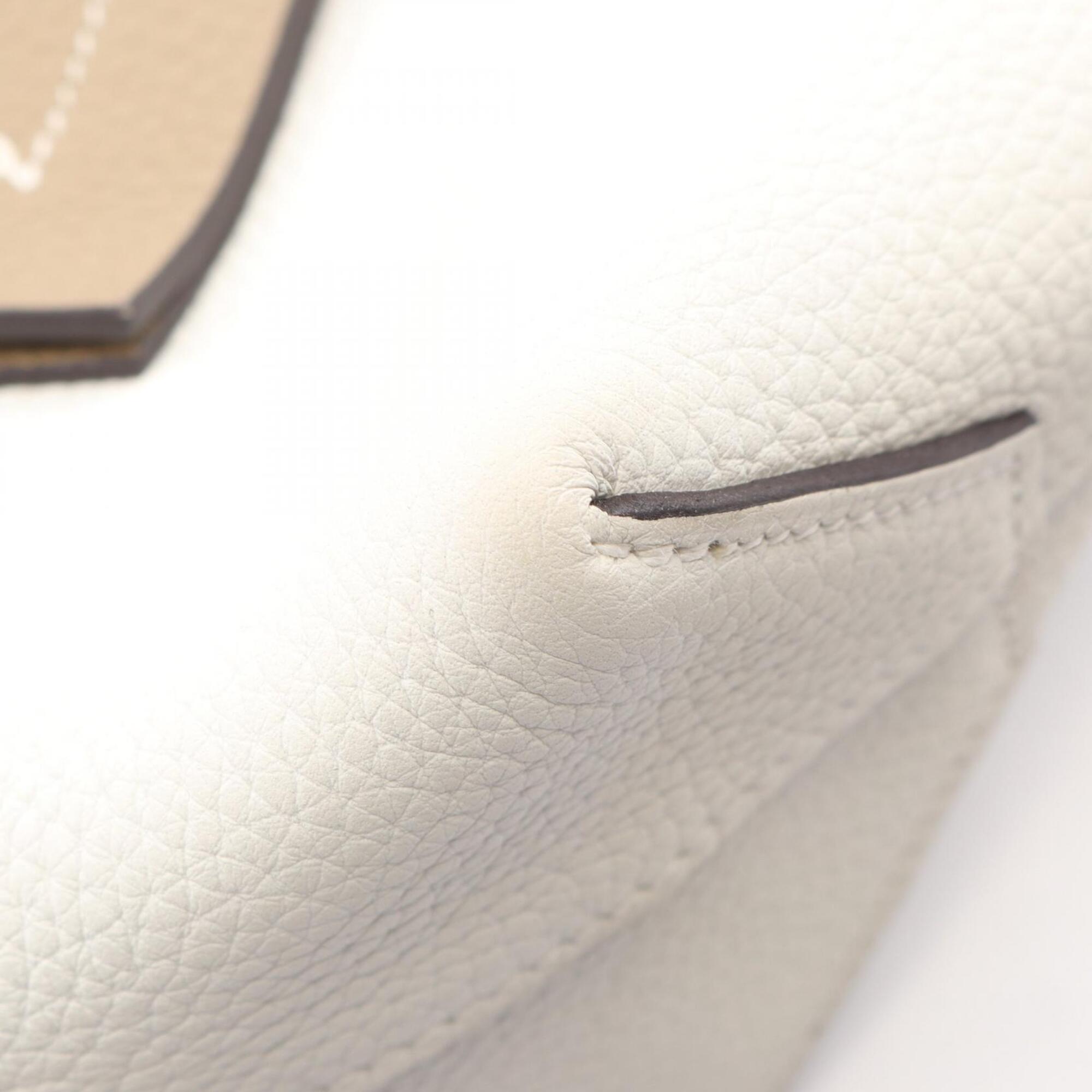 Hermes Beige White Taurillon Clemence Leather Handbag Tote Bag (Pre-Owned)