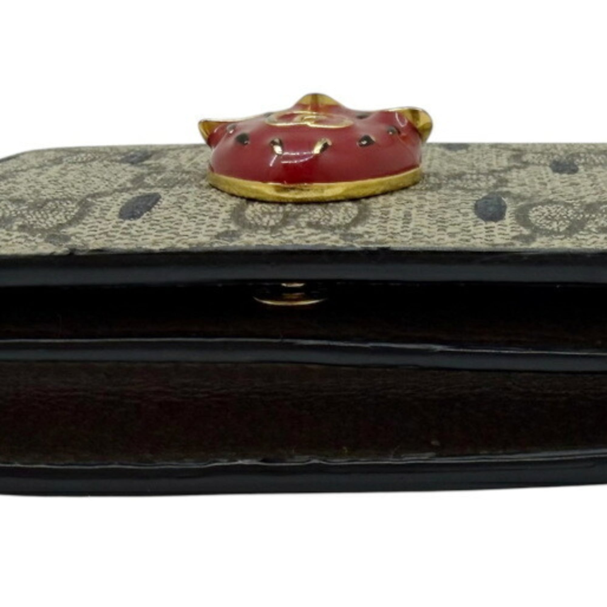 Gucci Beige Black Red Color Gg Supreme Middle Wallet (Bi-Fold) (Pre-Owned)