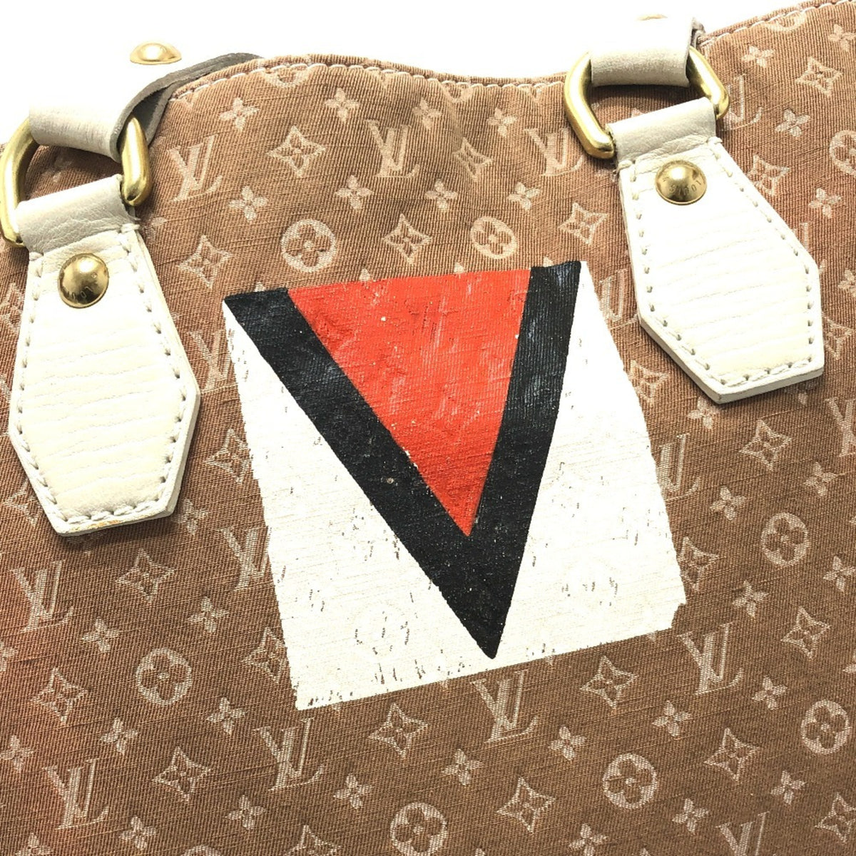 Louis Vuitton Beige Canvas Leather Shoulder Bag Tote Bag (Pre-Owned)