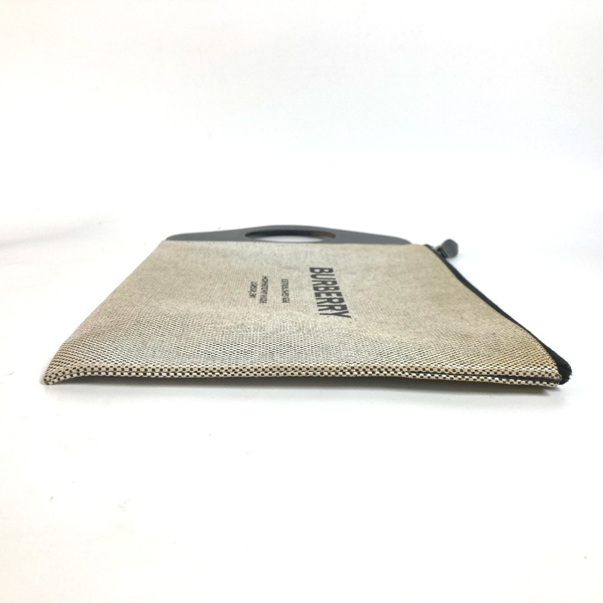 Burberry Black Gray Canvas Leather Clutch Bag Handbag (Pre-Owned)