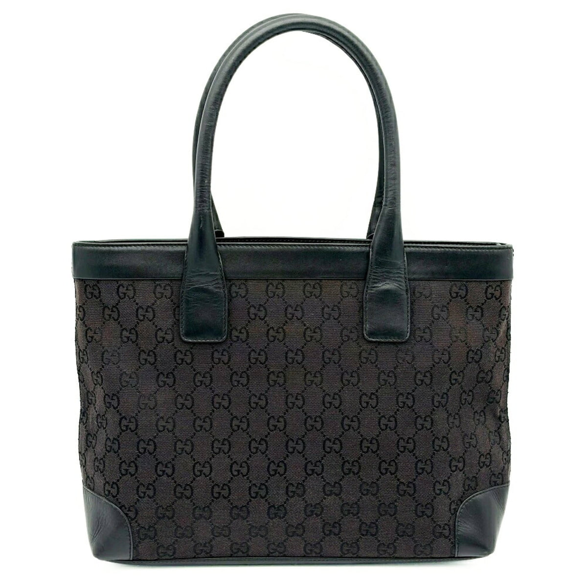 Gucci Gg Canvas Black Gg Canvas Leather Tote Bag (Pre-Owned)