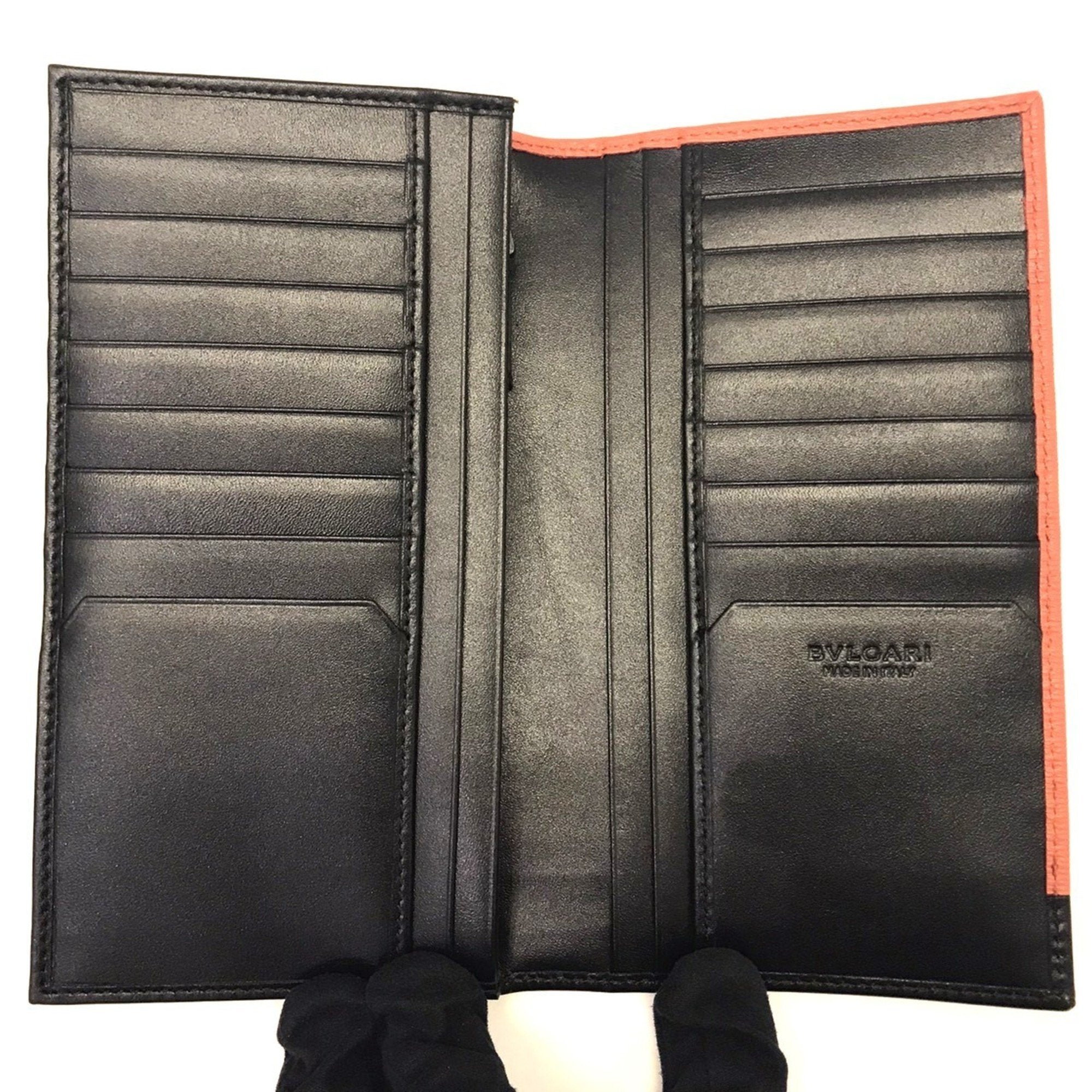 Bvlgari Orange Salmon Pink Leather Long Wallet (Bi-Fold) (Pre-Owned)