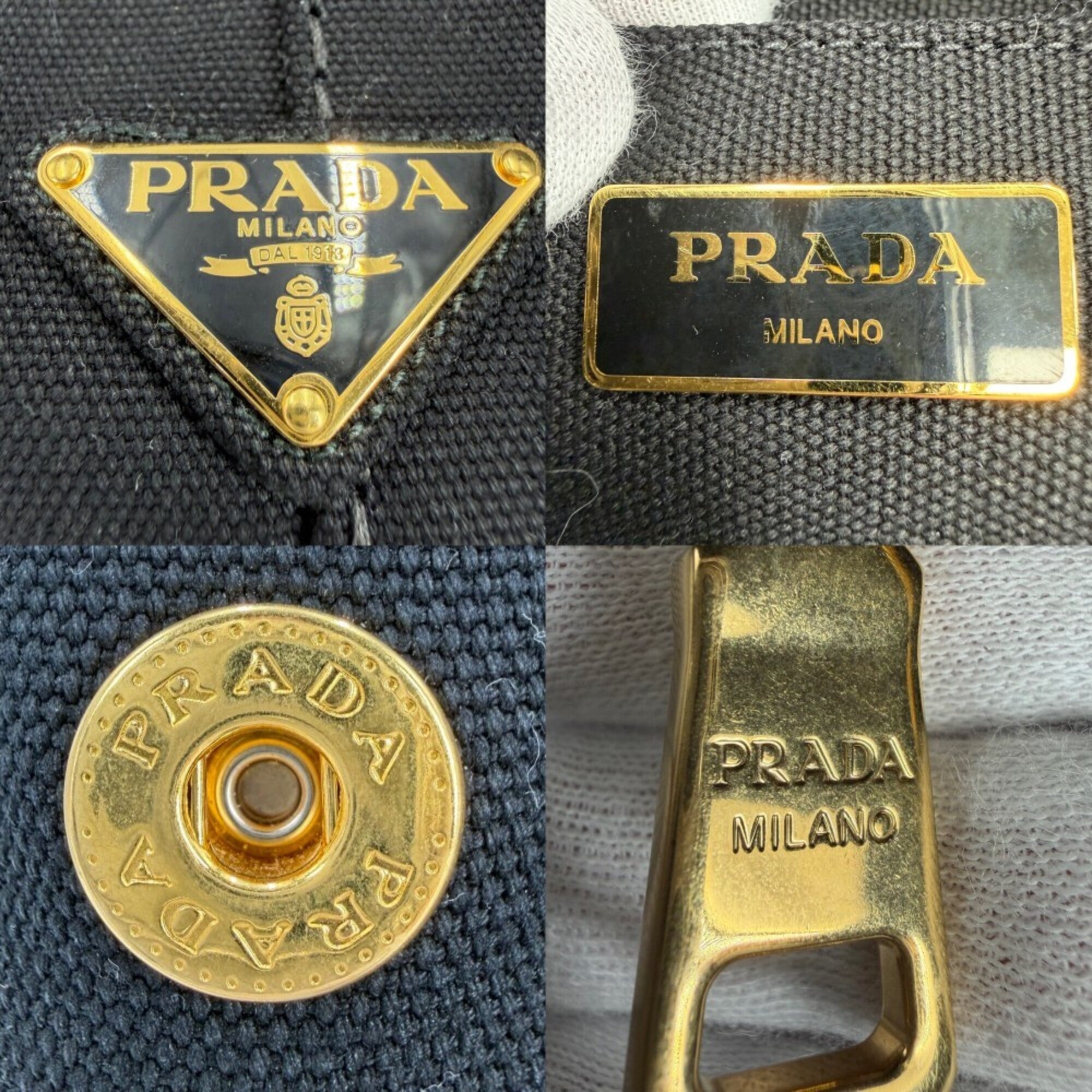 Prada Black Canvas Handbag Shoulder Bag Tote Bag (Pre-Owned)