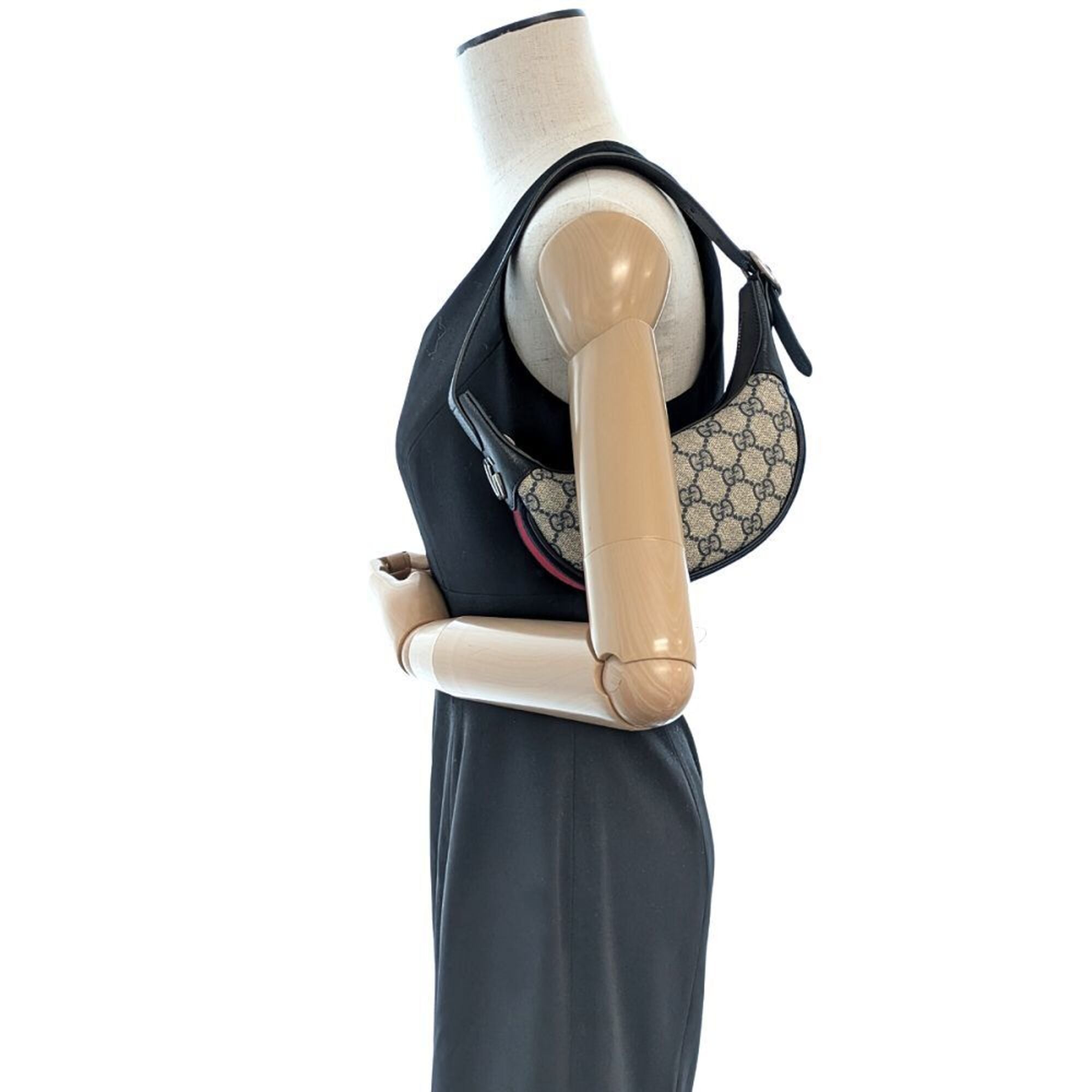 Gucci Beige Navy Gg Supreme Canvas Leather Handbag Pouch (Pre-Owned)