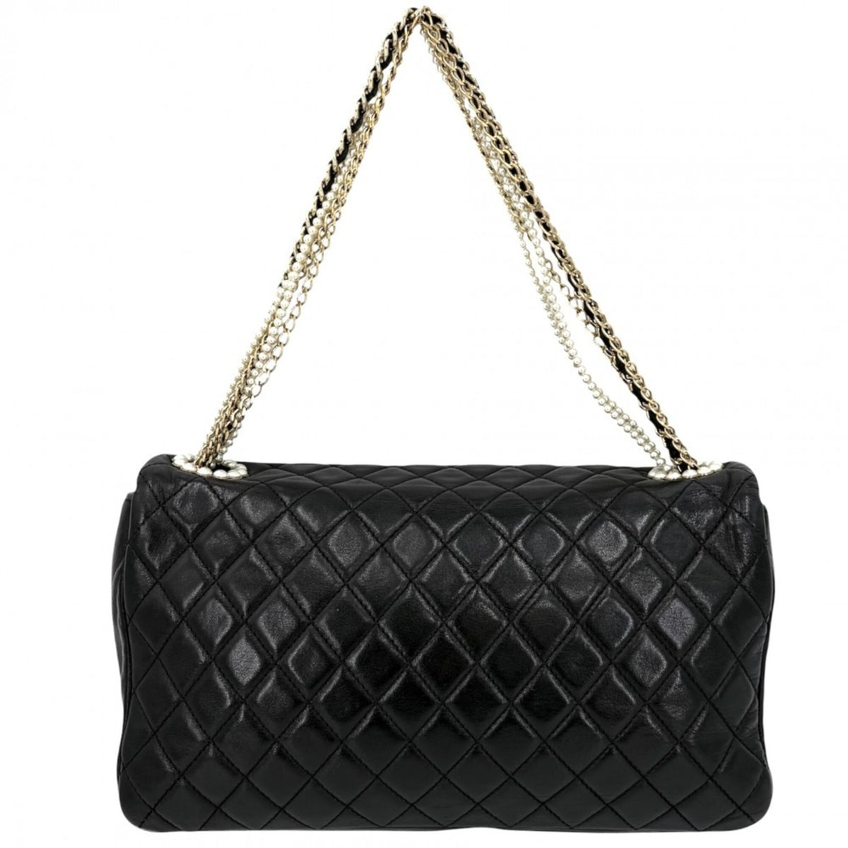 Chanel Black Leather Artificial Pearl Shoulder Bag (Pre-Owned)