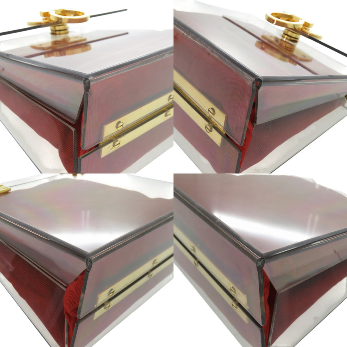 Salvatore Ferragamo Clear Gold Red Color Acrylic Metal Handbag (Pre-Owned)