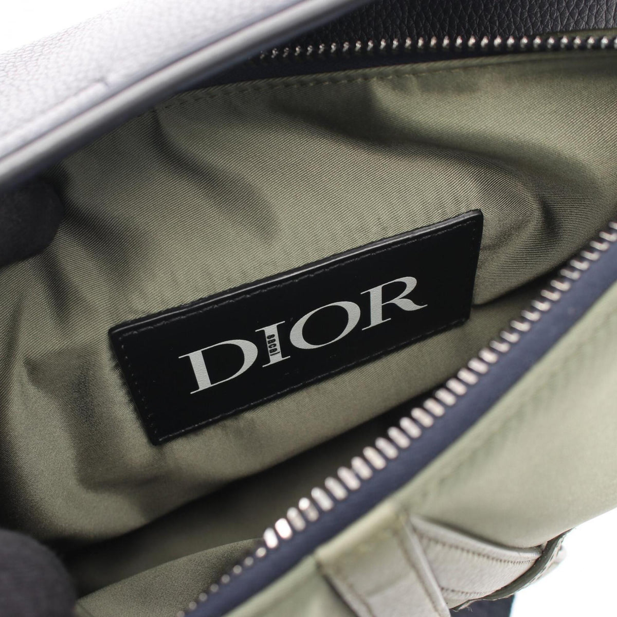 Christian Dior Gray Khaki Nylon Leather Fanny Pack Handbag Saddle Bag (Pre-Owned)