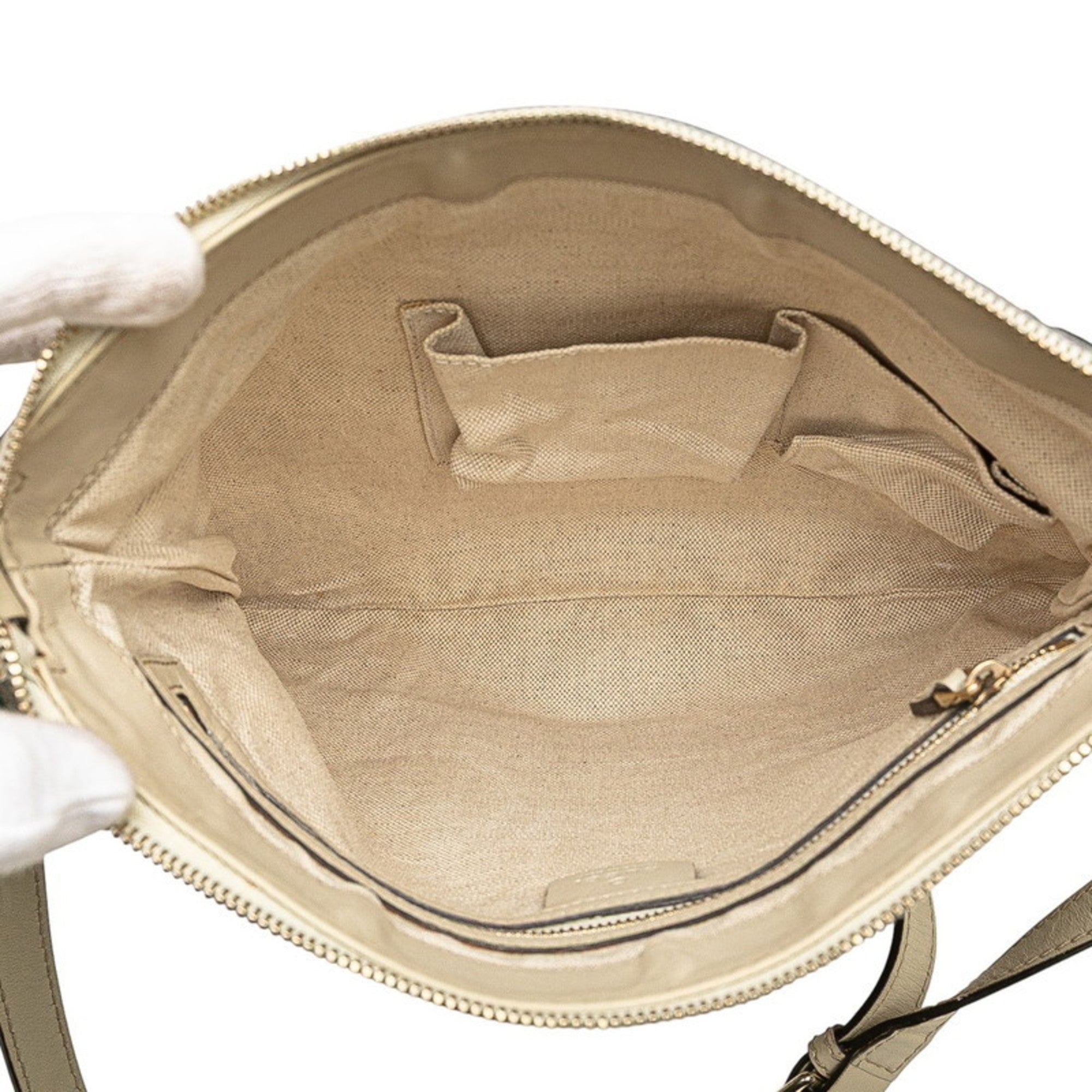 Gucci Gg Canvas Beige Gg Canvas Leather Shoulder Bag (Pre-Owned)