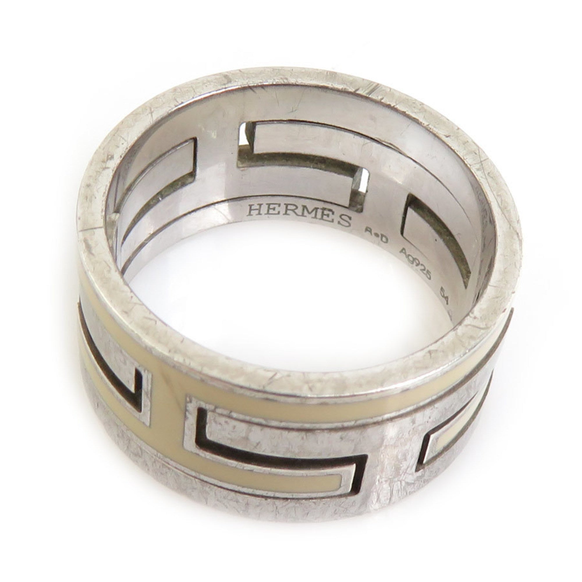 Hermes Silver Off-White Enamel Silver 925 Band Ring (Pre-Owned)