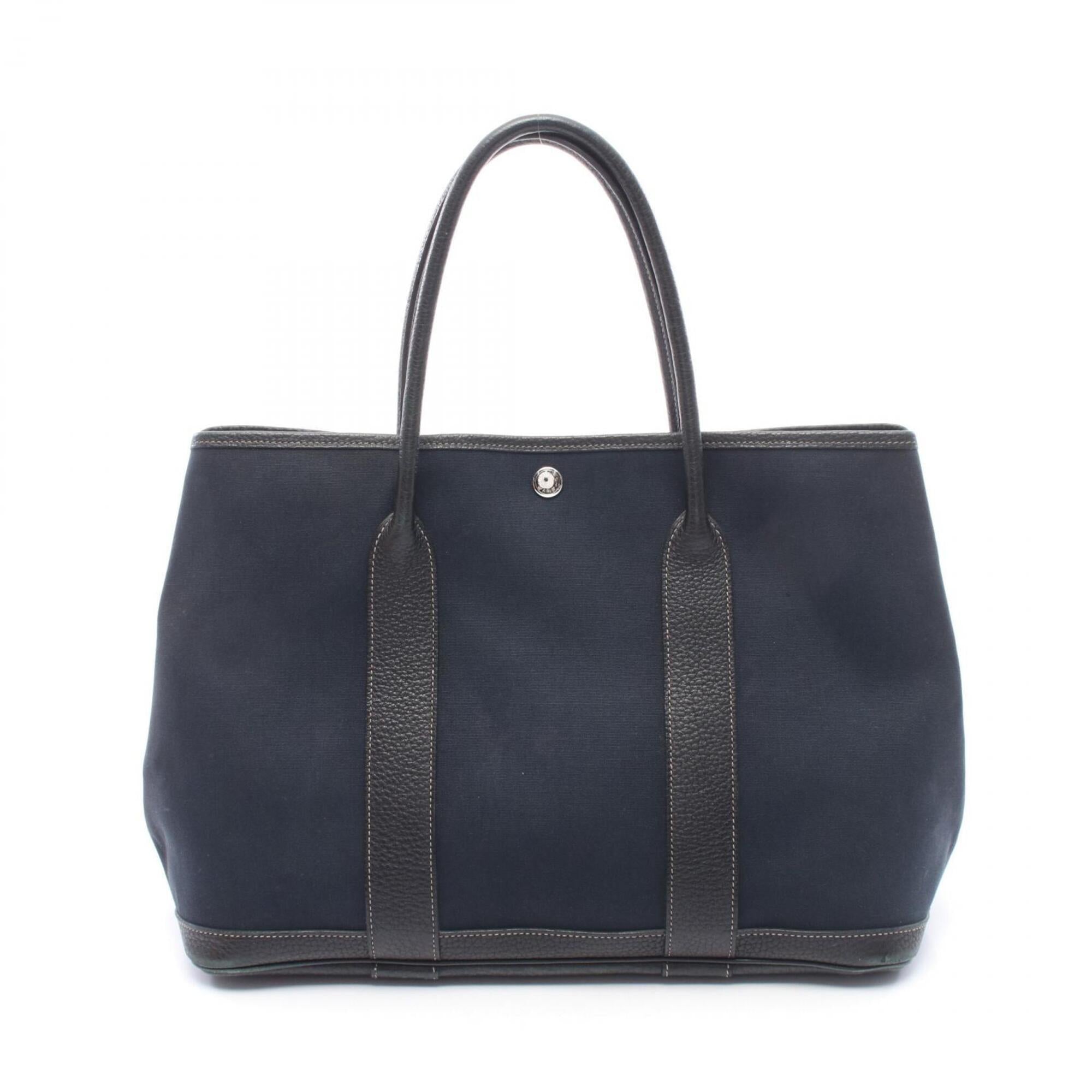 Hermes Black Toile Officier Leather Canvas Handbag Tote Bag (Pre-Owned)