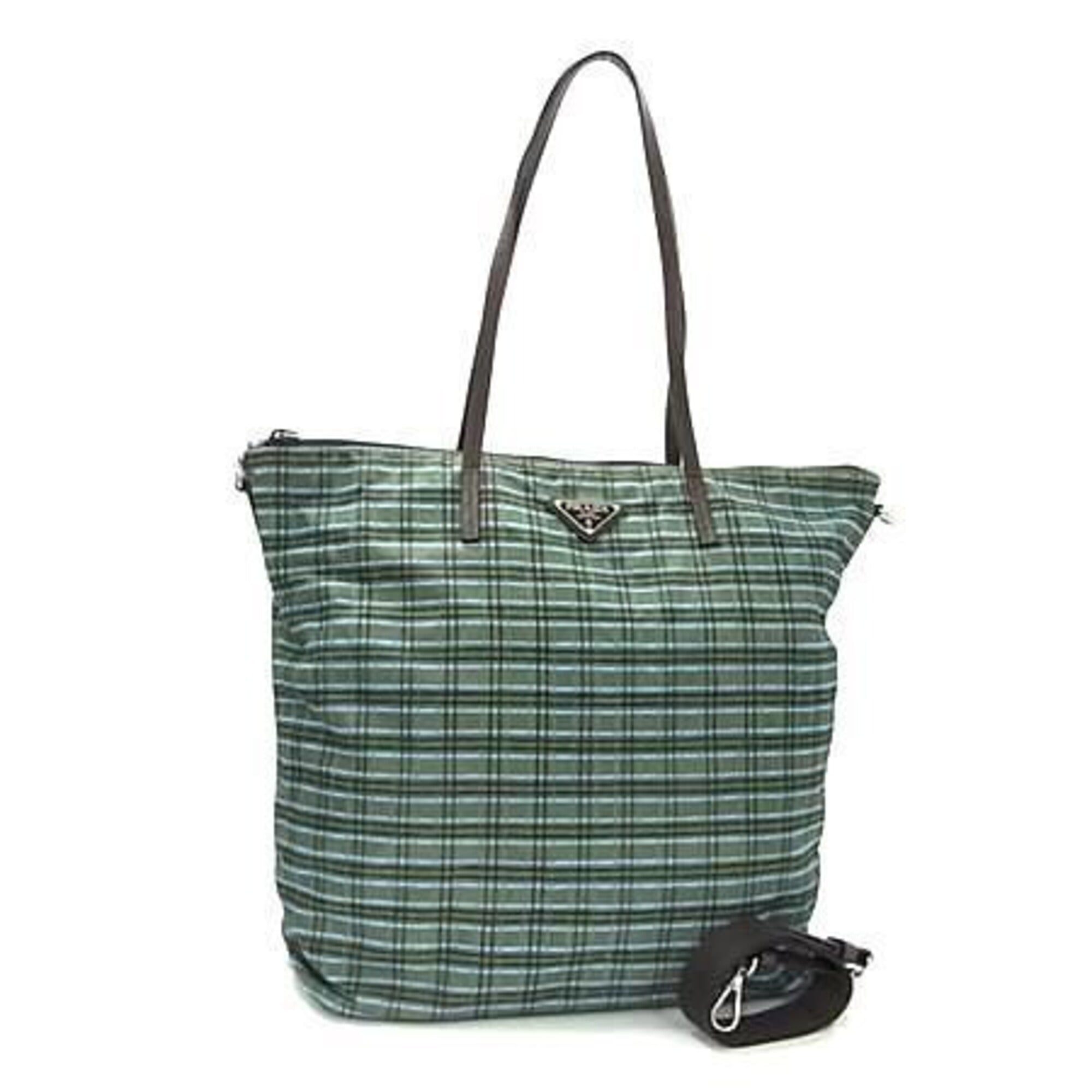 Prada Brown Green Nylon Shoulder Bag (Pre-Owned)