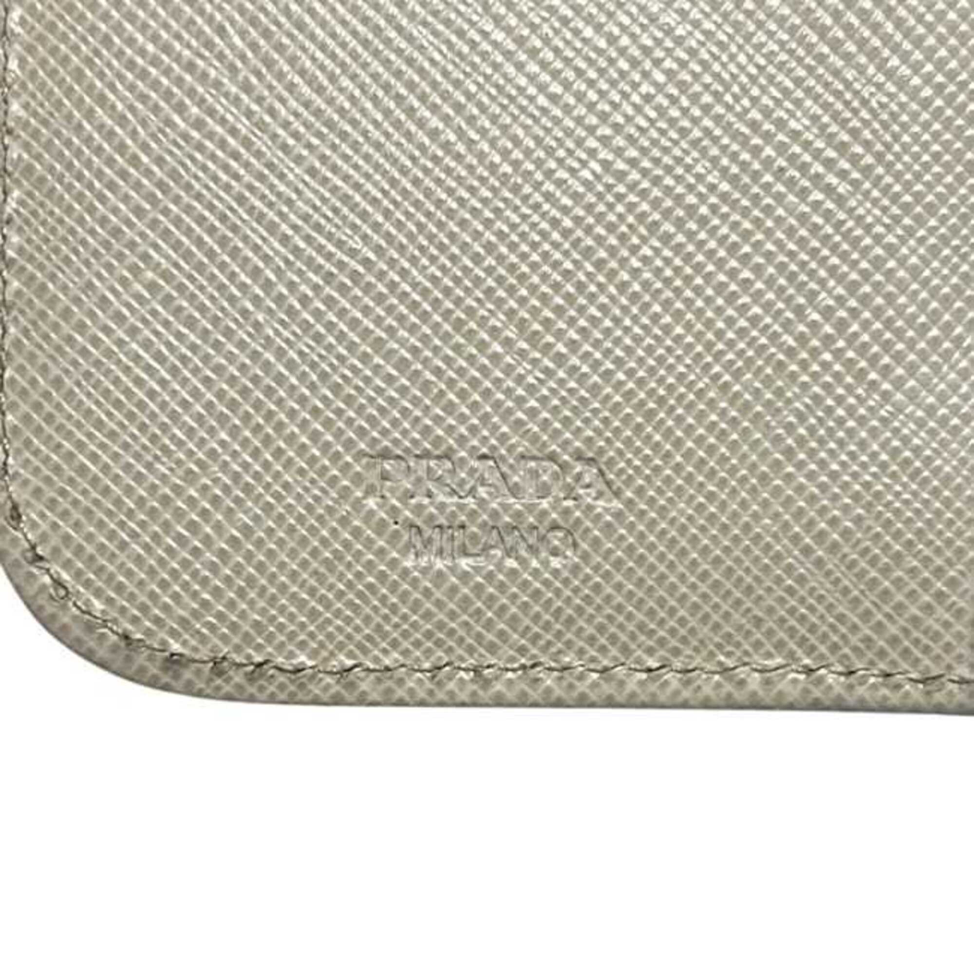 Prada Beige White Saffiano Metal Wallet (Bi-Fold) (Pre-Owned)