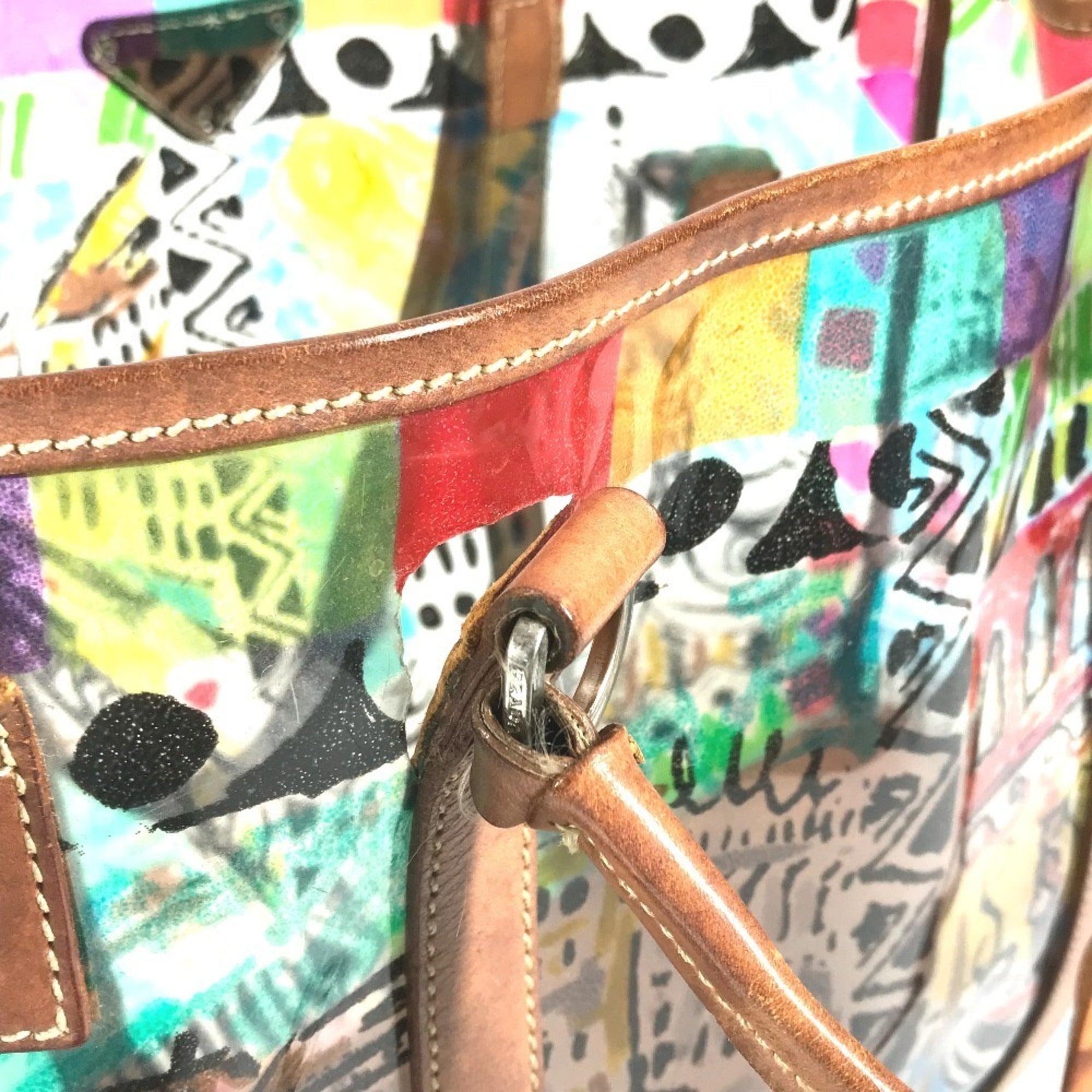 Prada Multi-Color Vinyl Shoulder Bag Tote Bag (Pre-Owned)