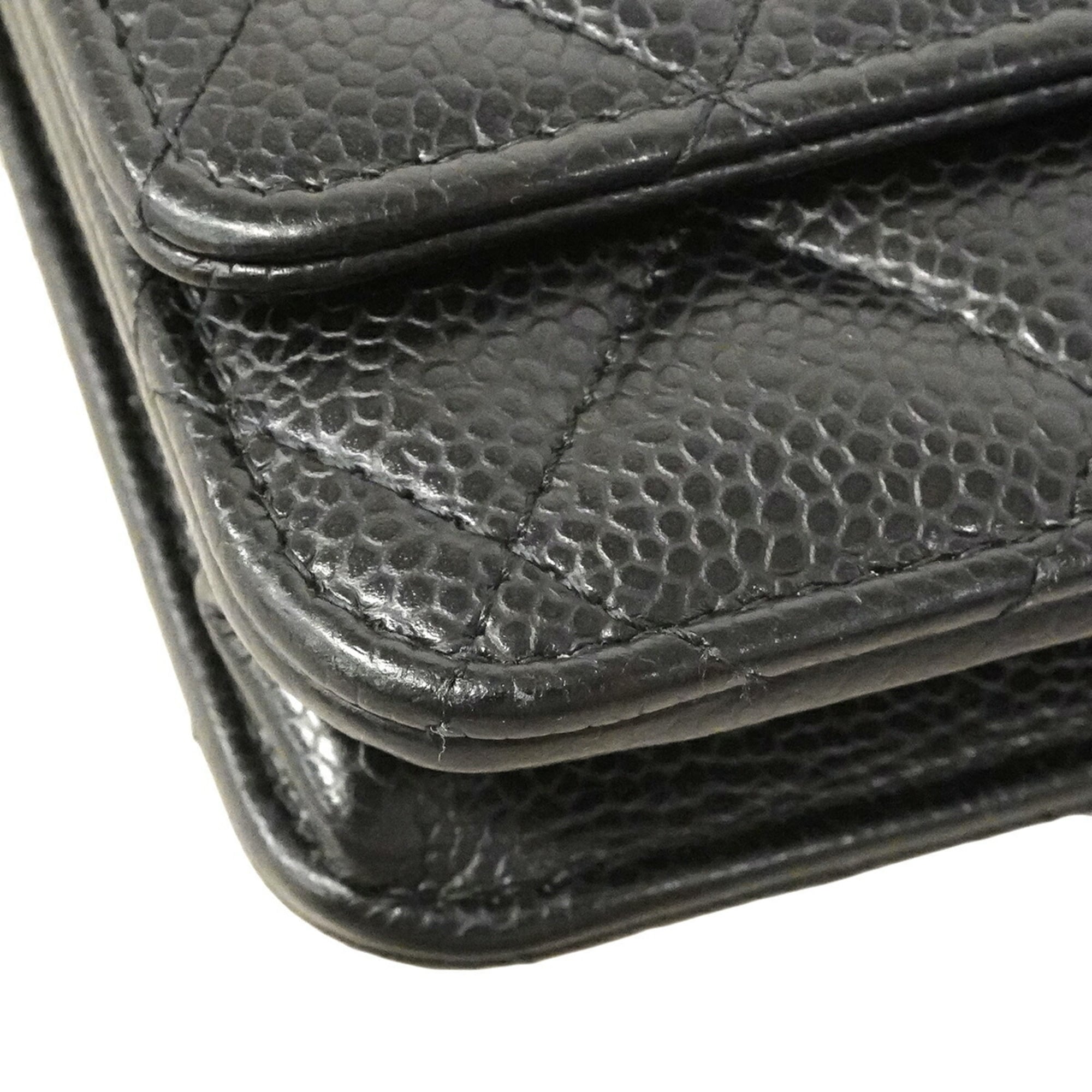 Chanel Black Grained Calfskin Chain/Shoulder Wallet (Pre-Owned)