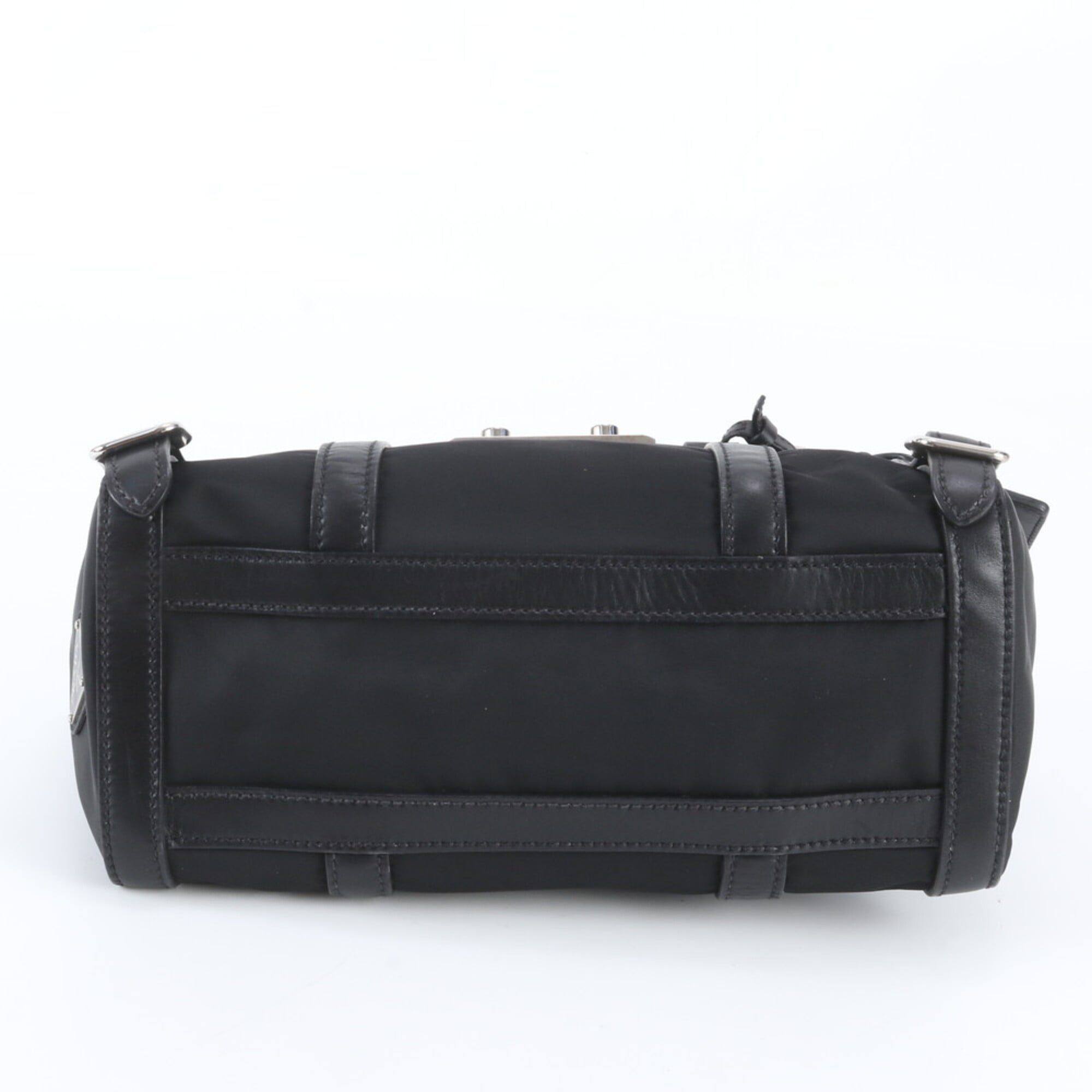 Prada Black Leather Nylon Handbag Shoulder Bag (Pre-Owned)
