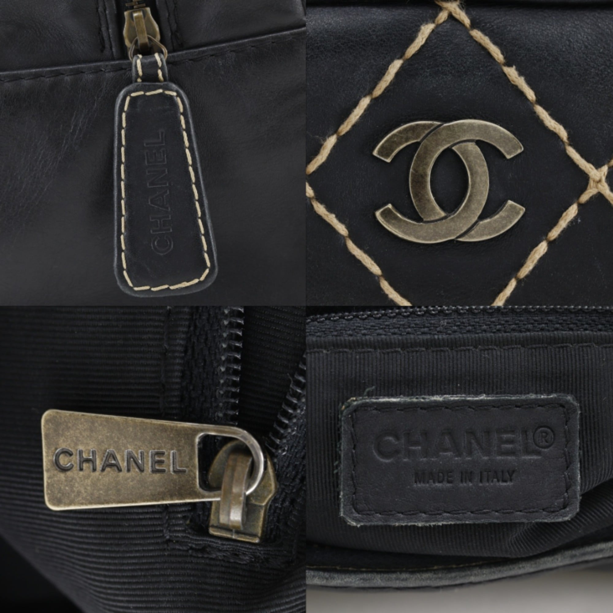 Chanel Wild Stitch Black Leather Handbag (Pre-Owned)
