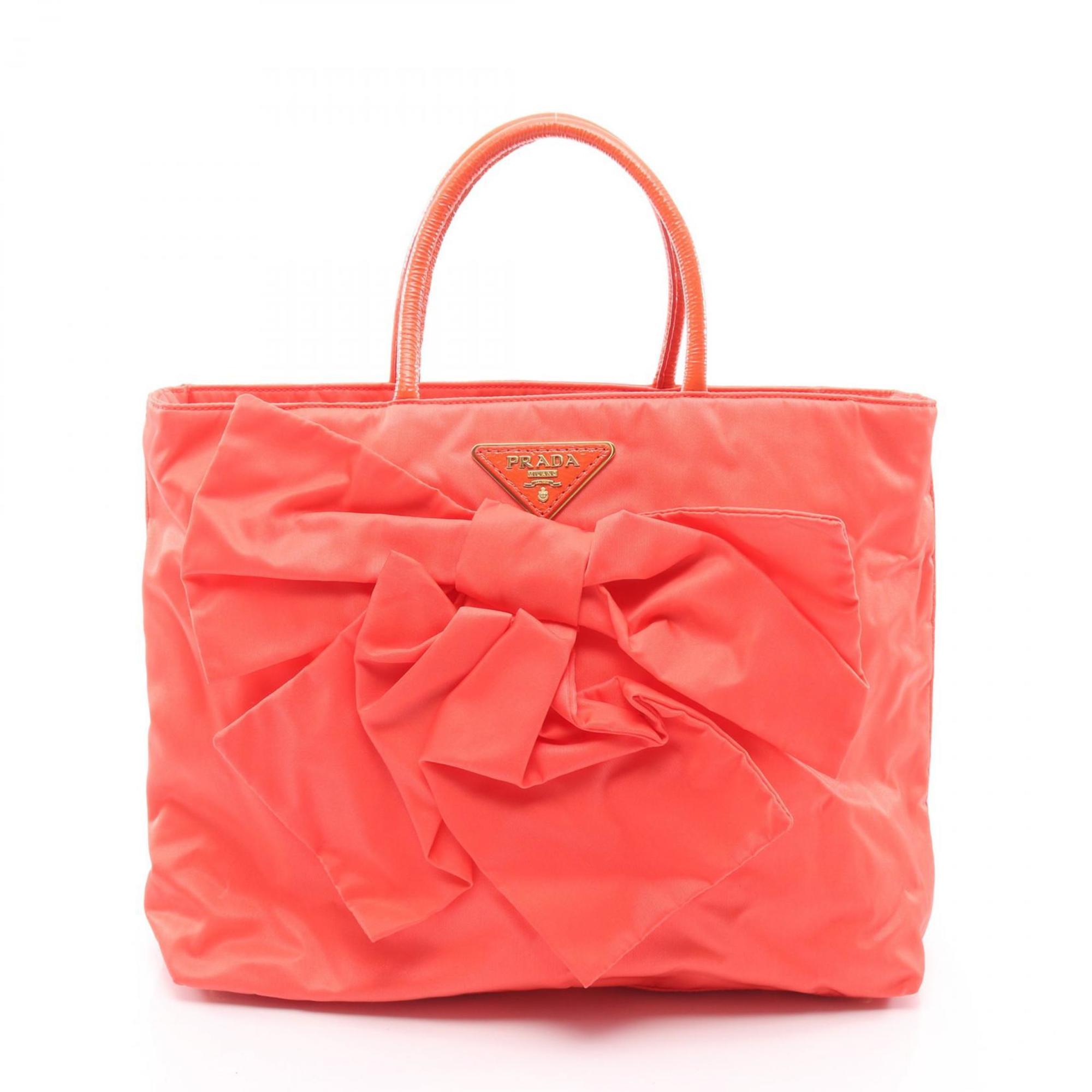Prada Orange Nylon Patent Leather Handbag Tote Bag (Pre-Owned)