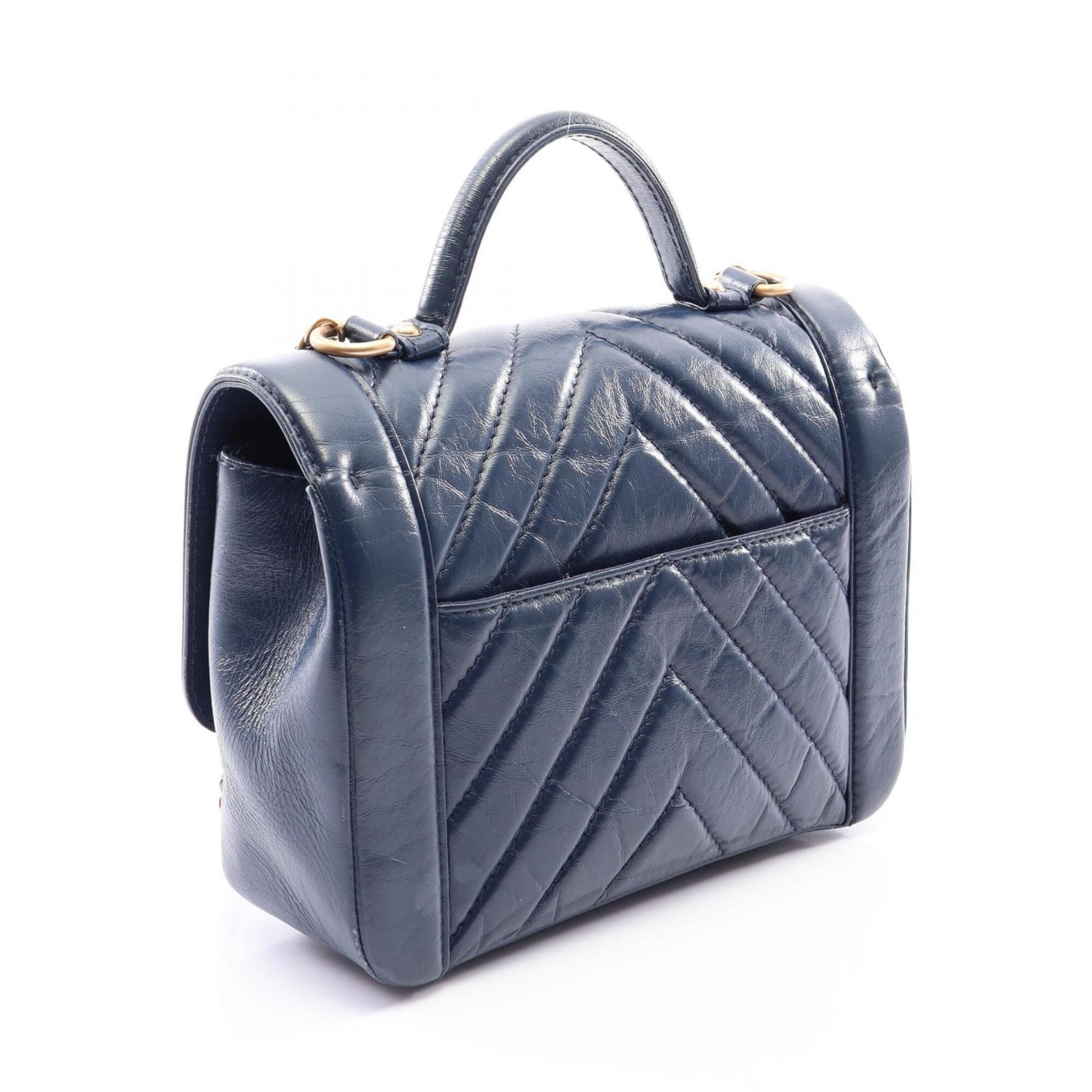 Chanel Navy Leather Handbag Shoulder Bag (Pre-Owned)