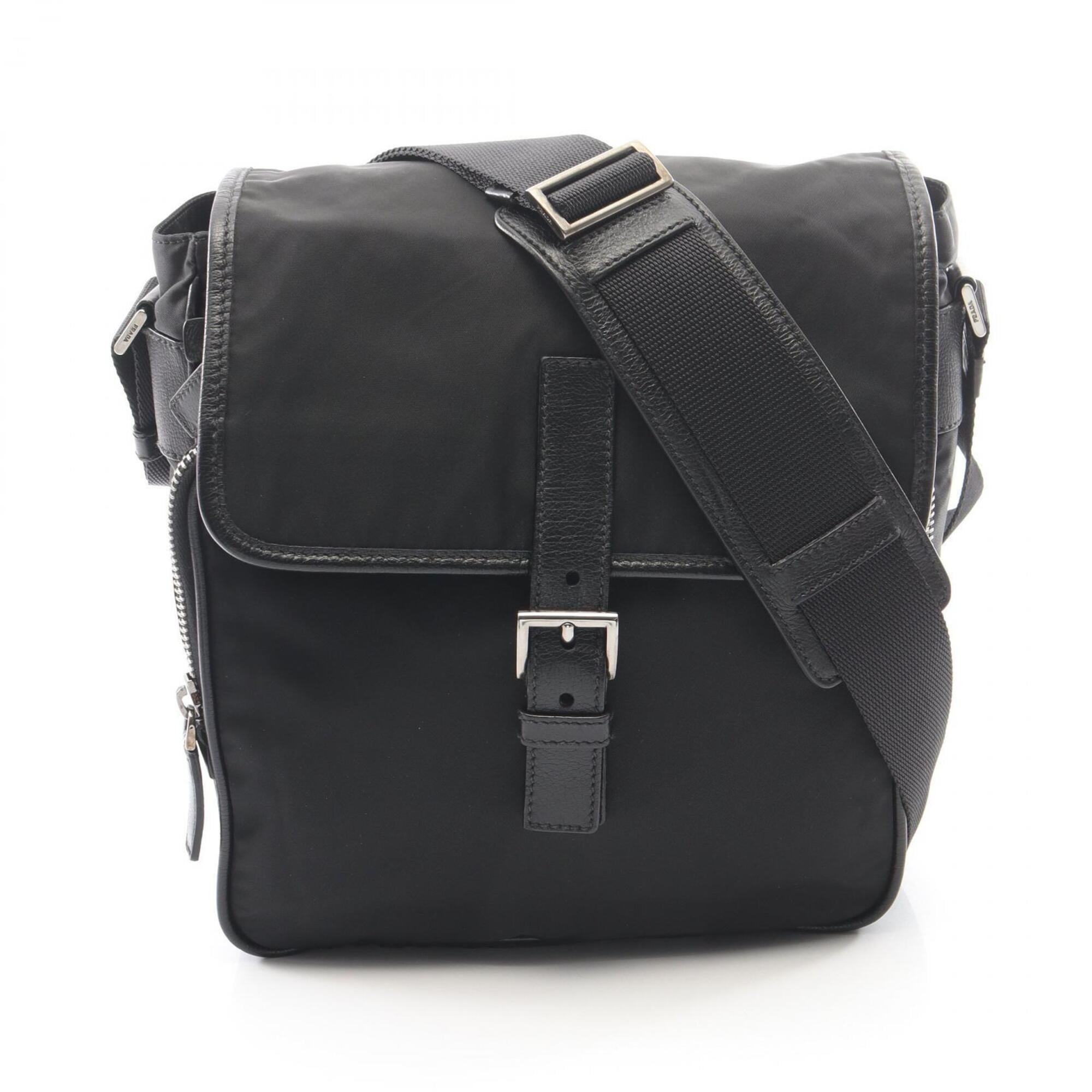 Prada Black Nylon Leather Handbag Shoulder Bag (Pre-Owned)