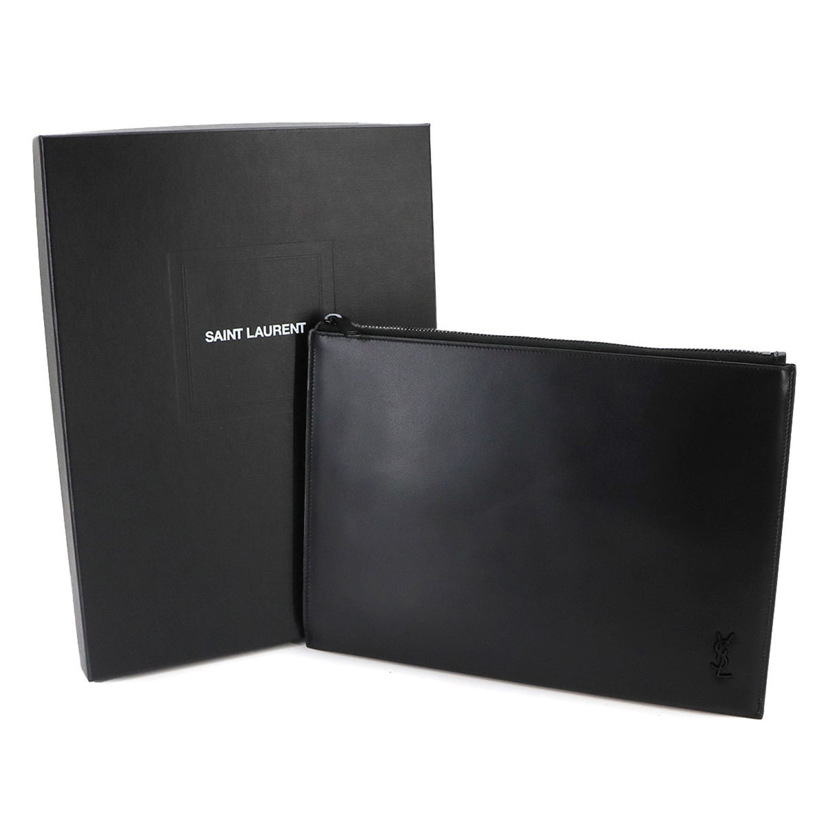 Saint Laurent Black Leather Clutch Bag Handbag (Pre-Owned)