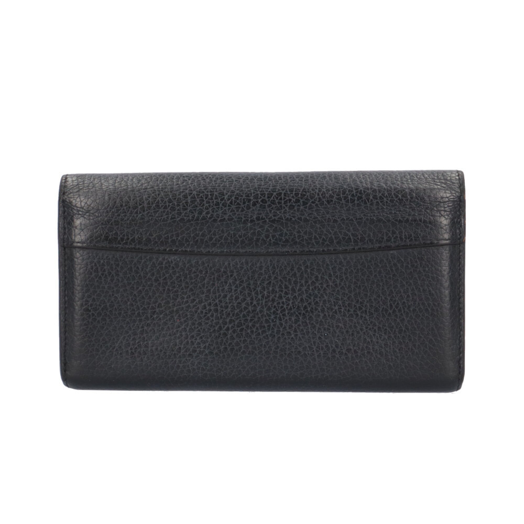 Louis Vuitton Black Fuchsia Pink Leather Long Wallet (Bi-Fold) (Pre-Owned)