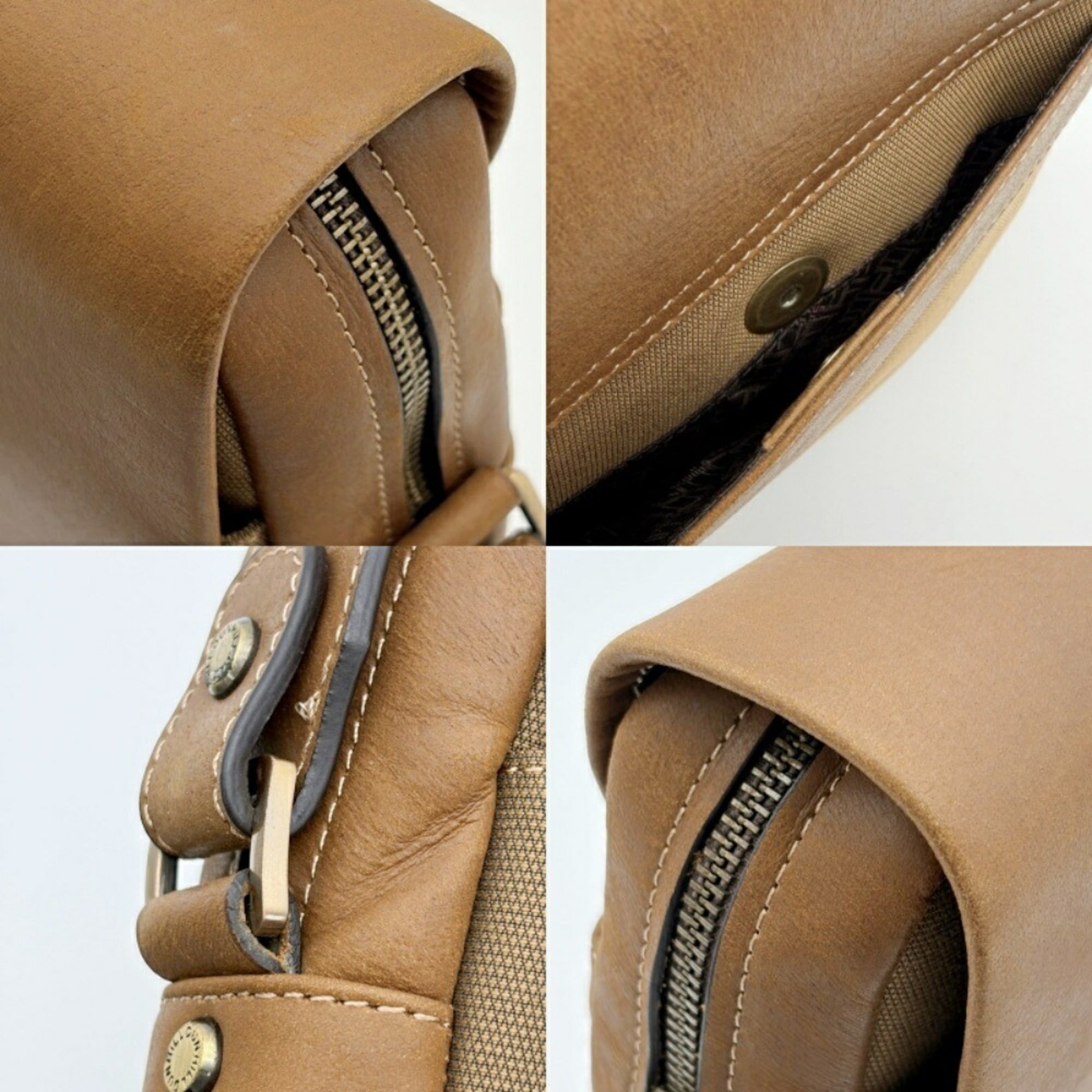 Dunhill Beige Brown Canvas Leather Crossbody Bag Shoulder Bag (Pre-Owned)