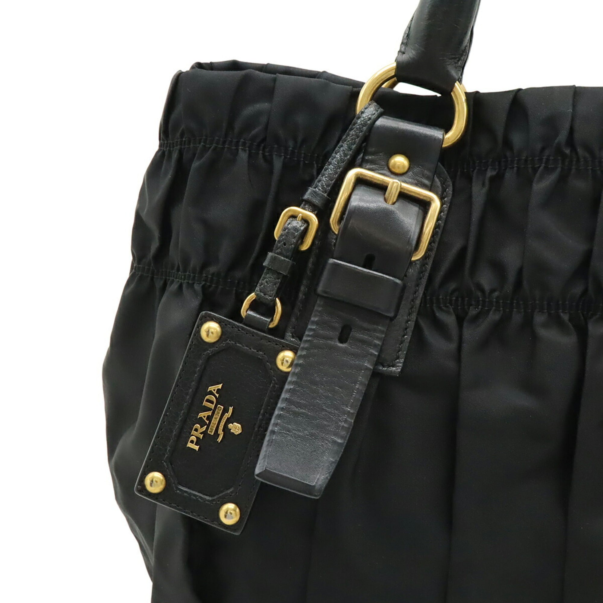 Prada Black Nero Nylon Leather Handbag Tote Bag (Pre-Owned)