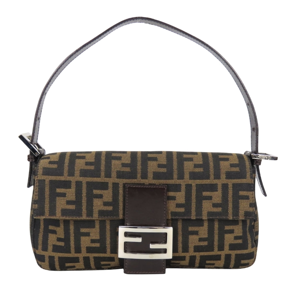 Fendi Black Brown Canvas Leather Handbag (Pre-Owned)