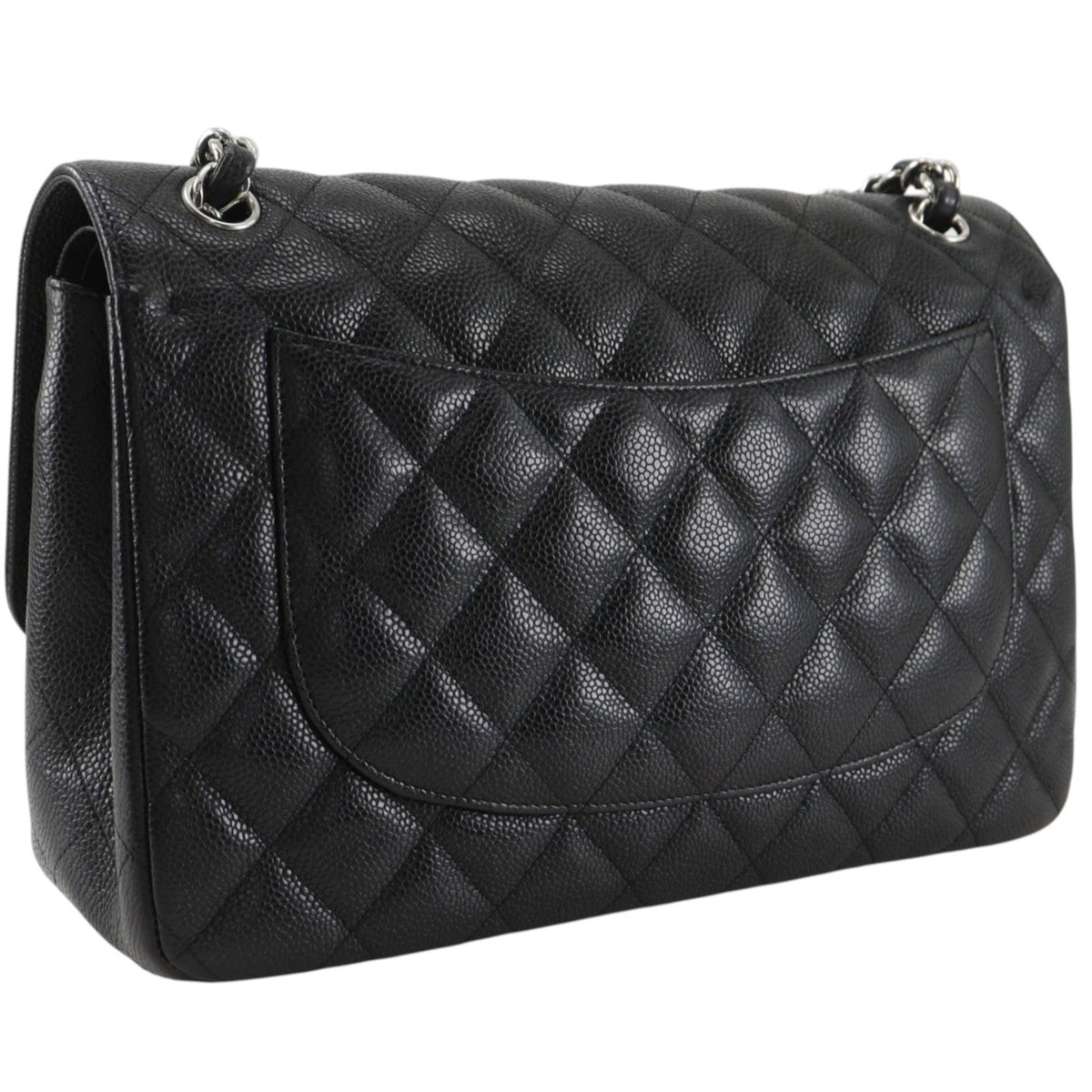 Chanel Black Silver Grained Calfskin Leather Shoulder Bag (Pre-Owned)