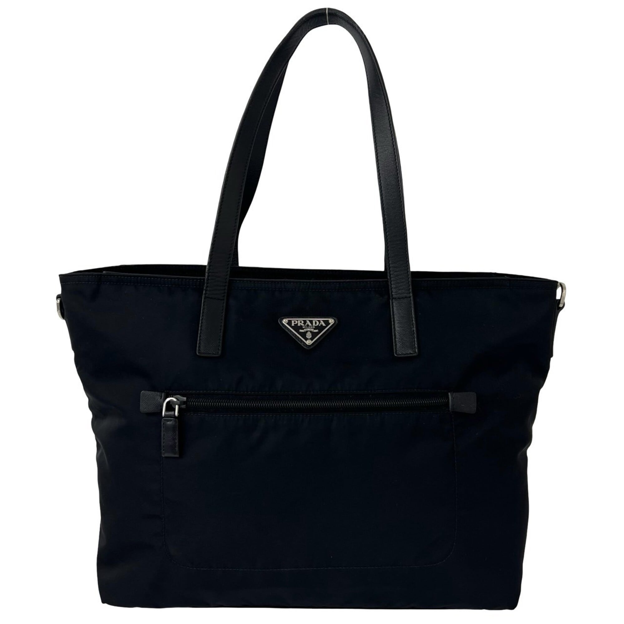 Prada Black Nylon Leather Shoulder Bag Tote Bag (Pre-Owned)