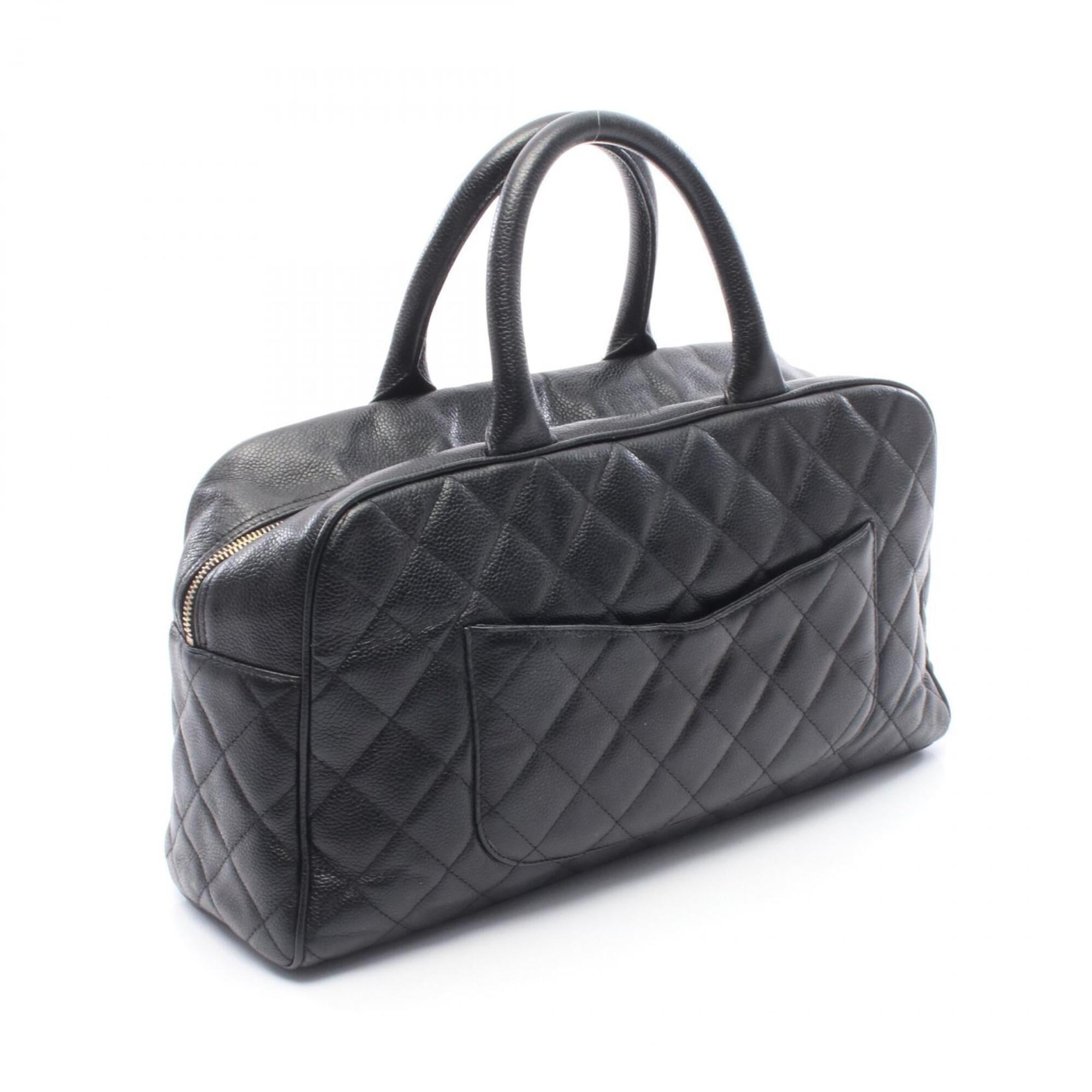Chanel Black Grained Calfskin Boston Bag Handbag (Pre-Owned)