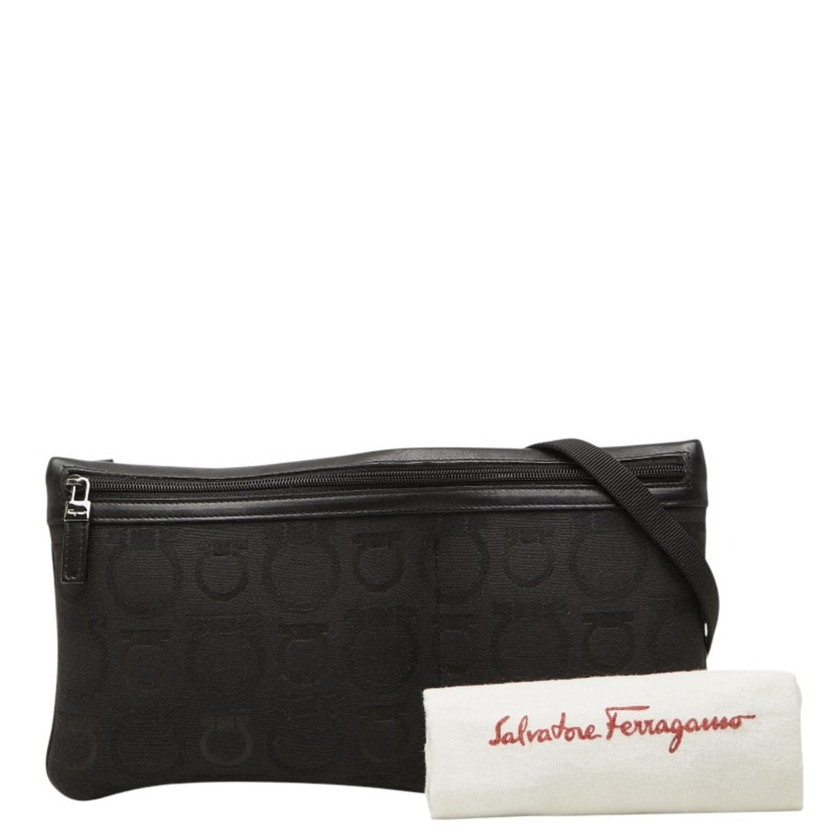 Salvatore Ferragamo Gancini Black Canvas Leather Shoulder Bag (Pre-Owned)