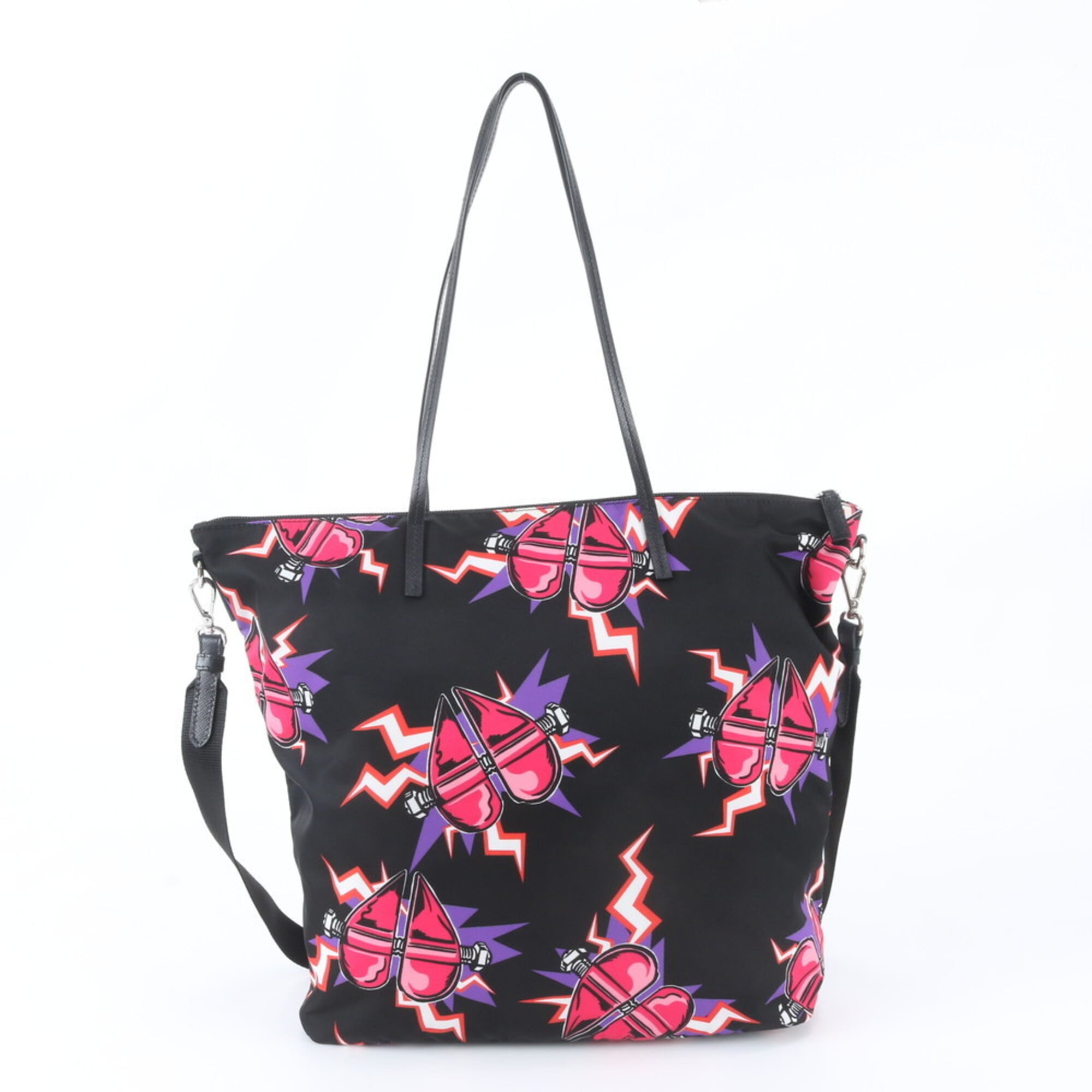 Prada Black Pink Nylon Leather Handbag Shoulder Bag Tote Bag (Pre-Owned)