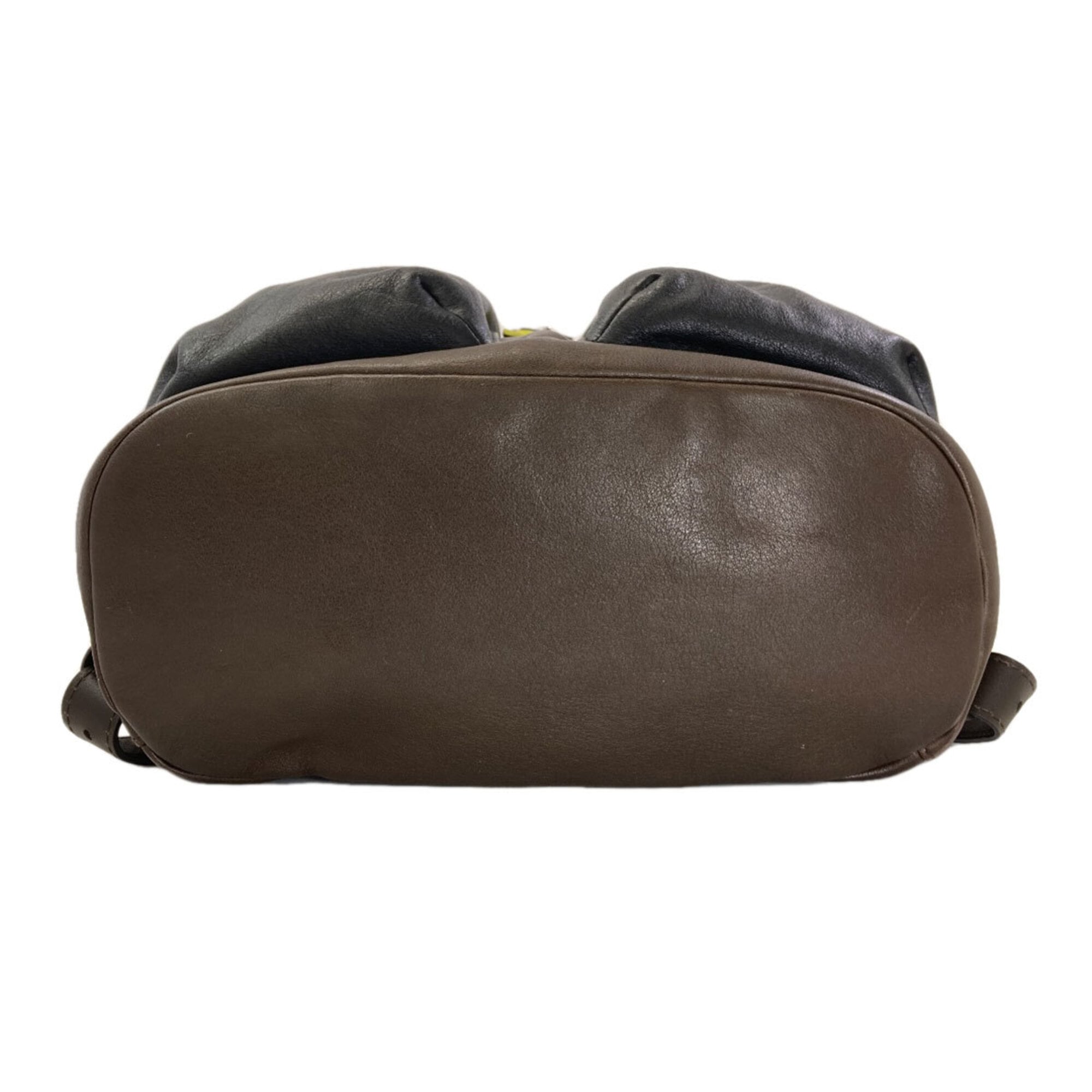 Longchamp Black Brown Yellow Leather Backpack (Pre-Owned)
