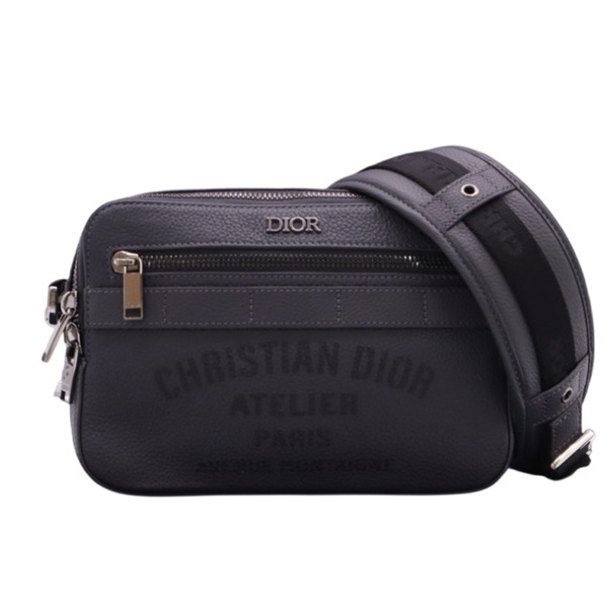 Christian Dior Gray Leather Messenger Bag Shoulder Bag (Pre-Owned)