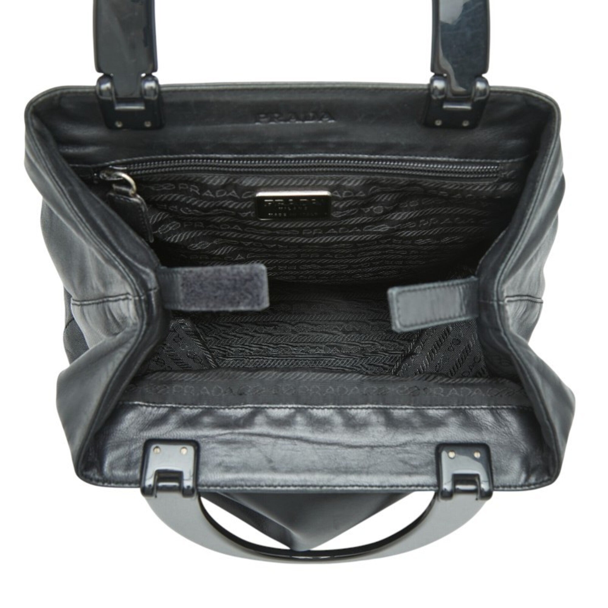Prada Black Leather Plastic Handbag Tote Bag (Pre-Owned)