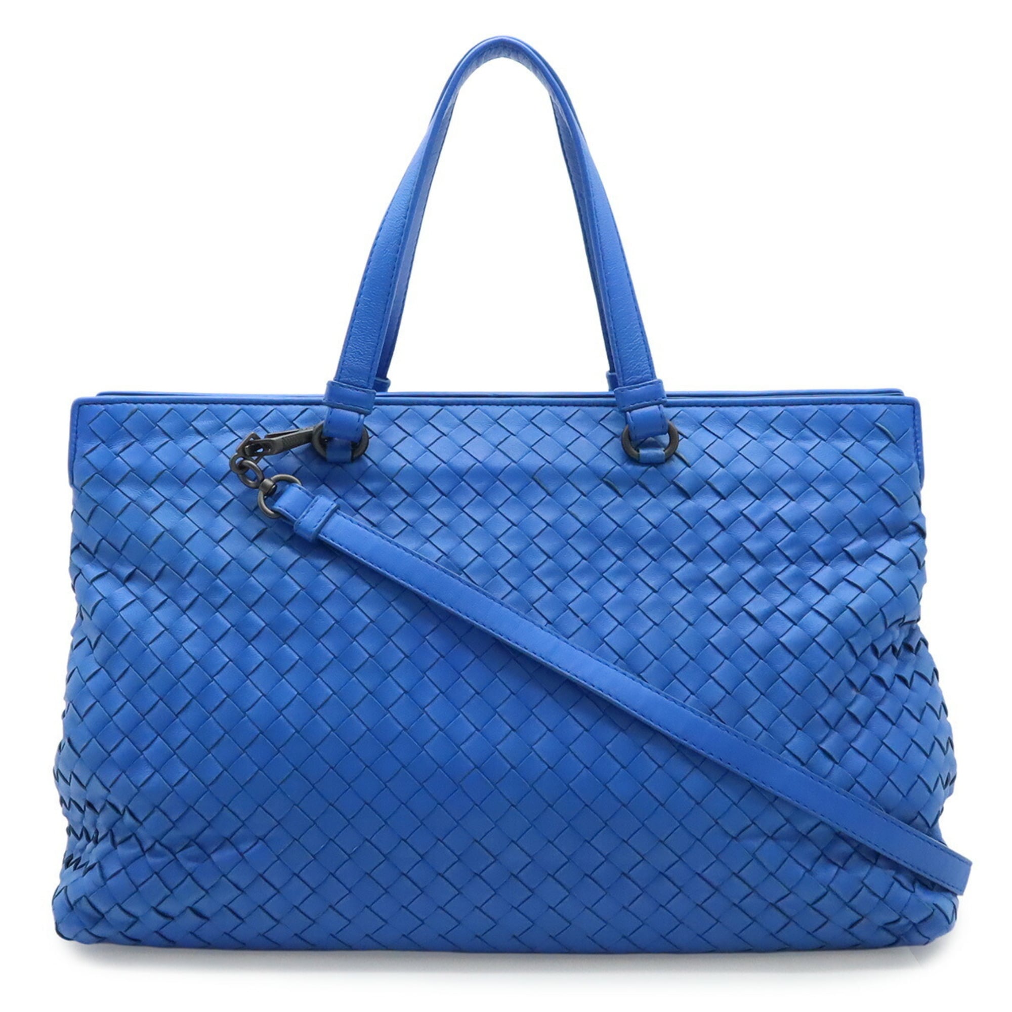 Bottega Veneta Blue Leather Shoulder Bag Tote Bag (Pre-Owned)