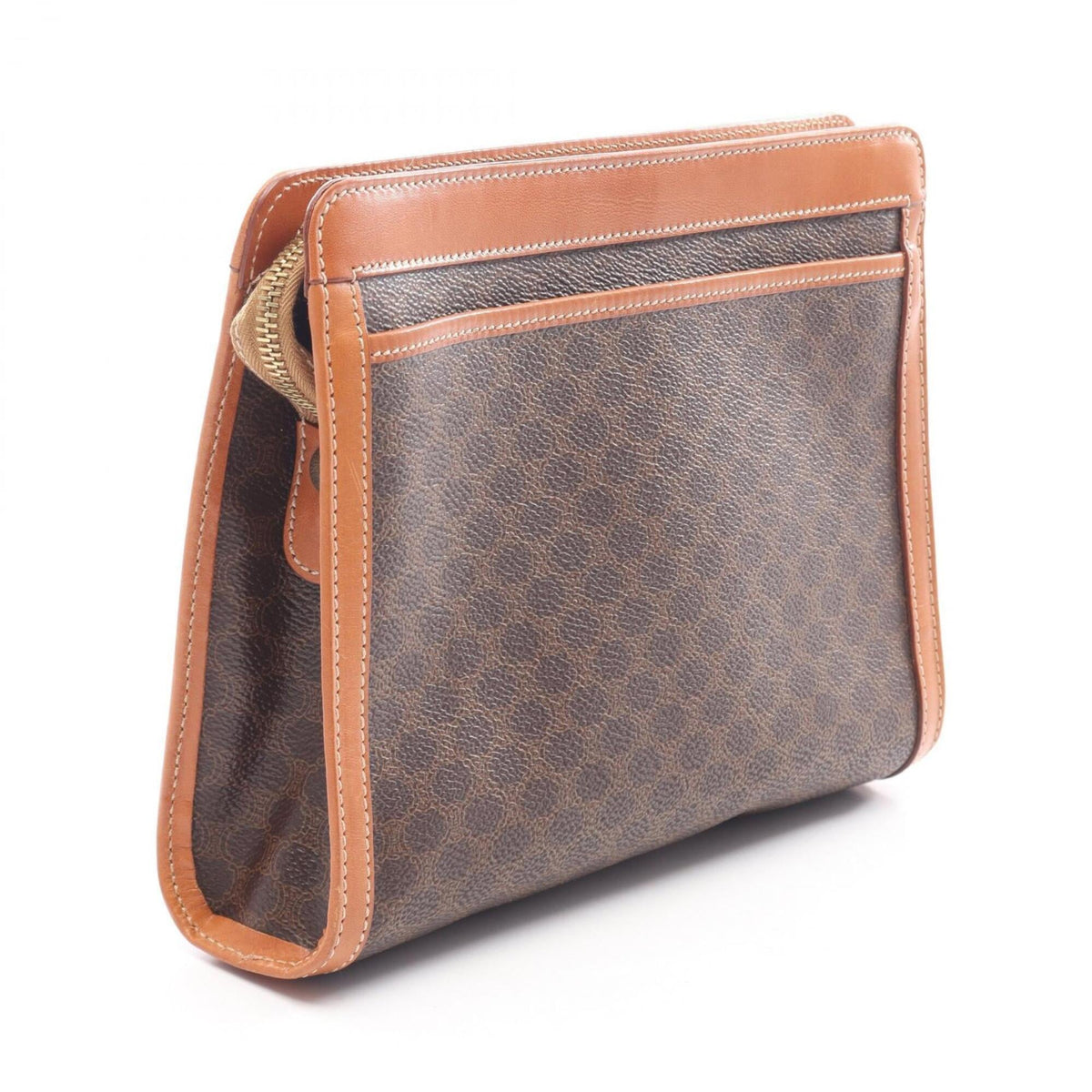 Celine Beige Brown Coated Canvas Leather Clutch Bag Handbag (Pre-Owned)