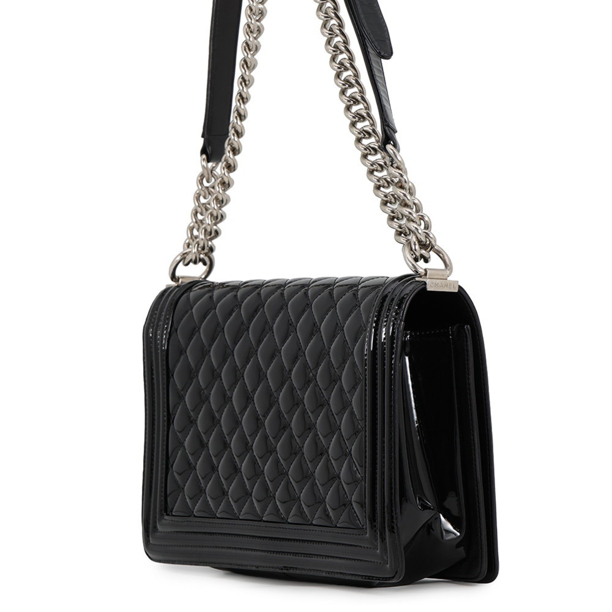 Chanel Matelasse Black Patent Leather Handbag Shoulder Bag (Pre-Owned)