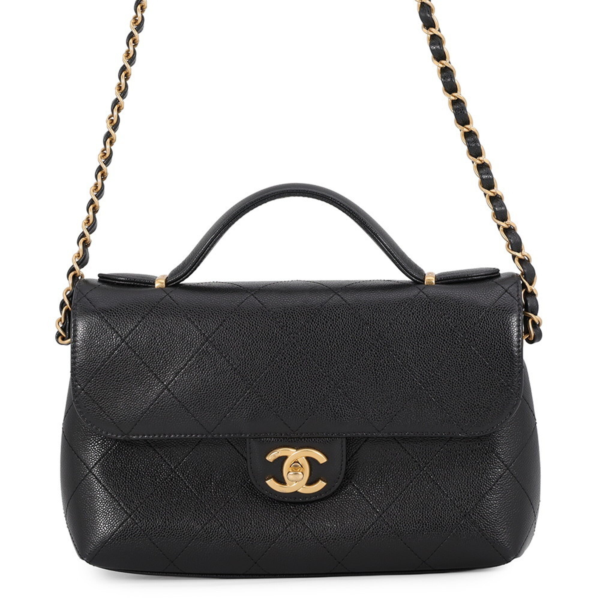 Chanel Matelasse Black Grained Calfskin Handbag Shoulder Bag (Pre-Owned)