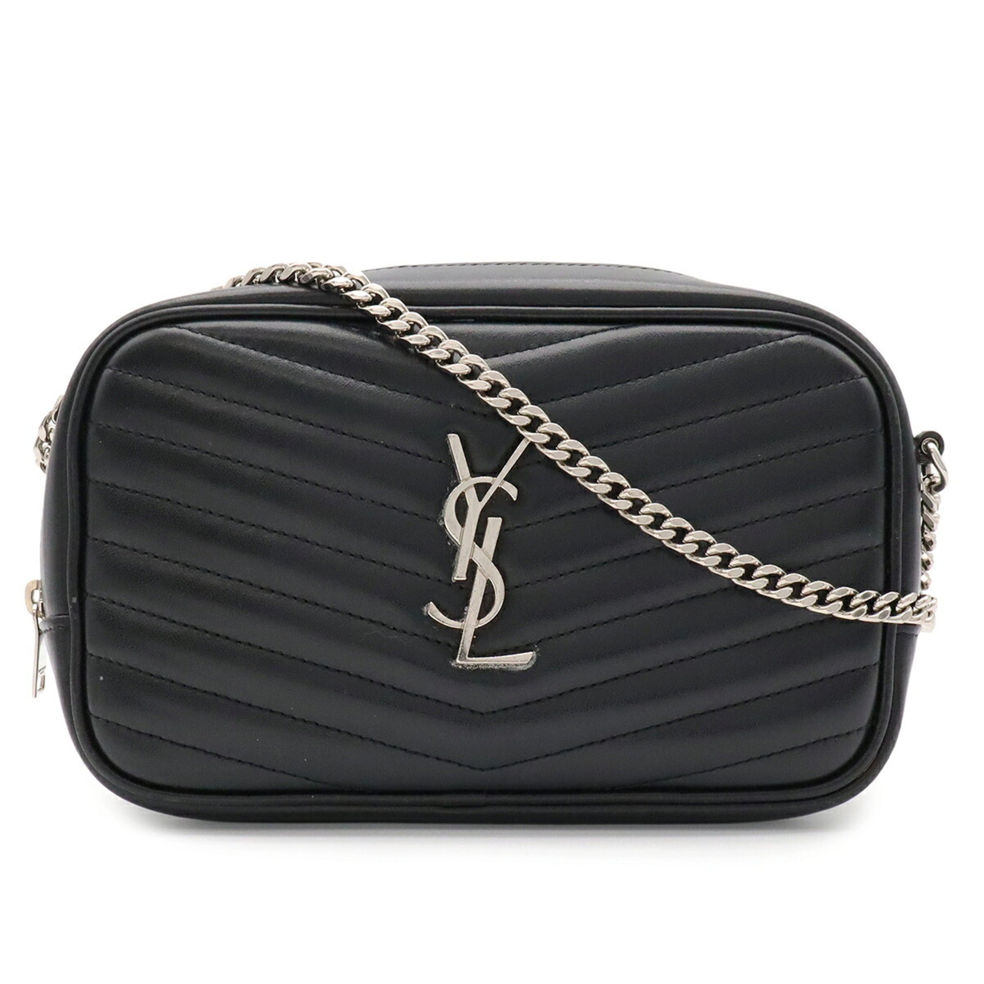 Yves Saint Laurent Black White Leather Shoulder Bag (Pre-Owned)