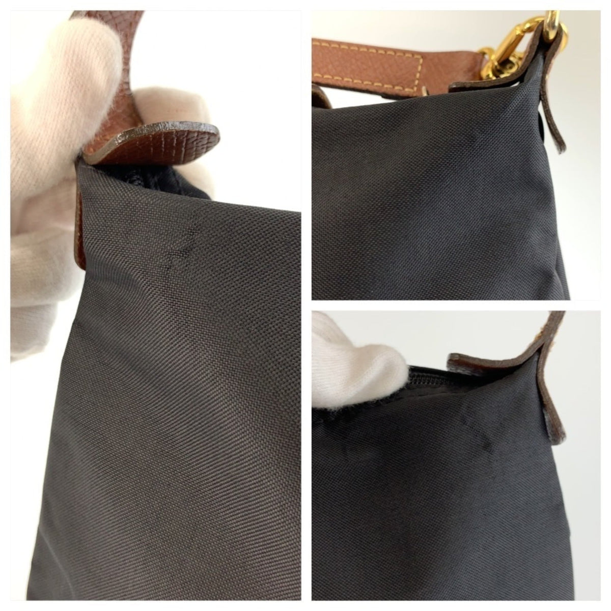 Longchamp Black Brown Nylon Handbag (Pre-Owned)