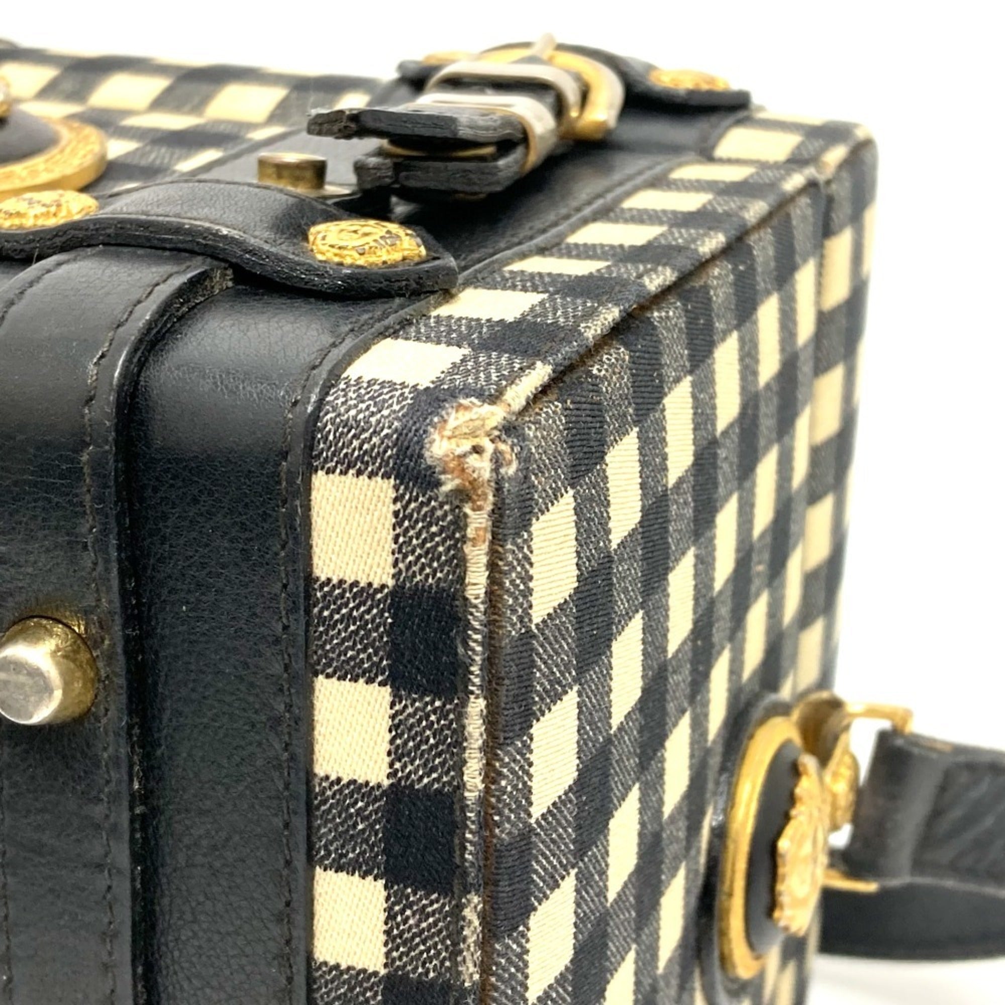 Versace Black White Yellow Leather Shoulder Bag (Pre-Owned)