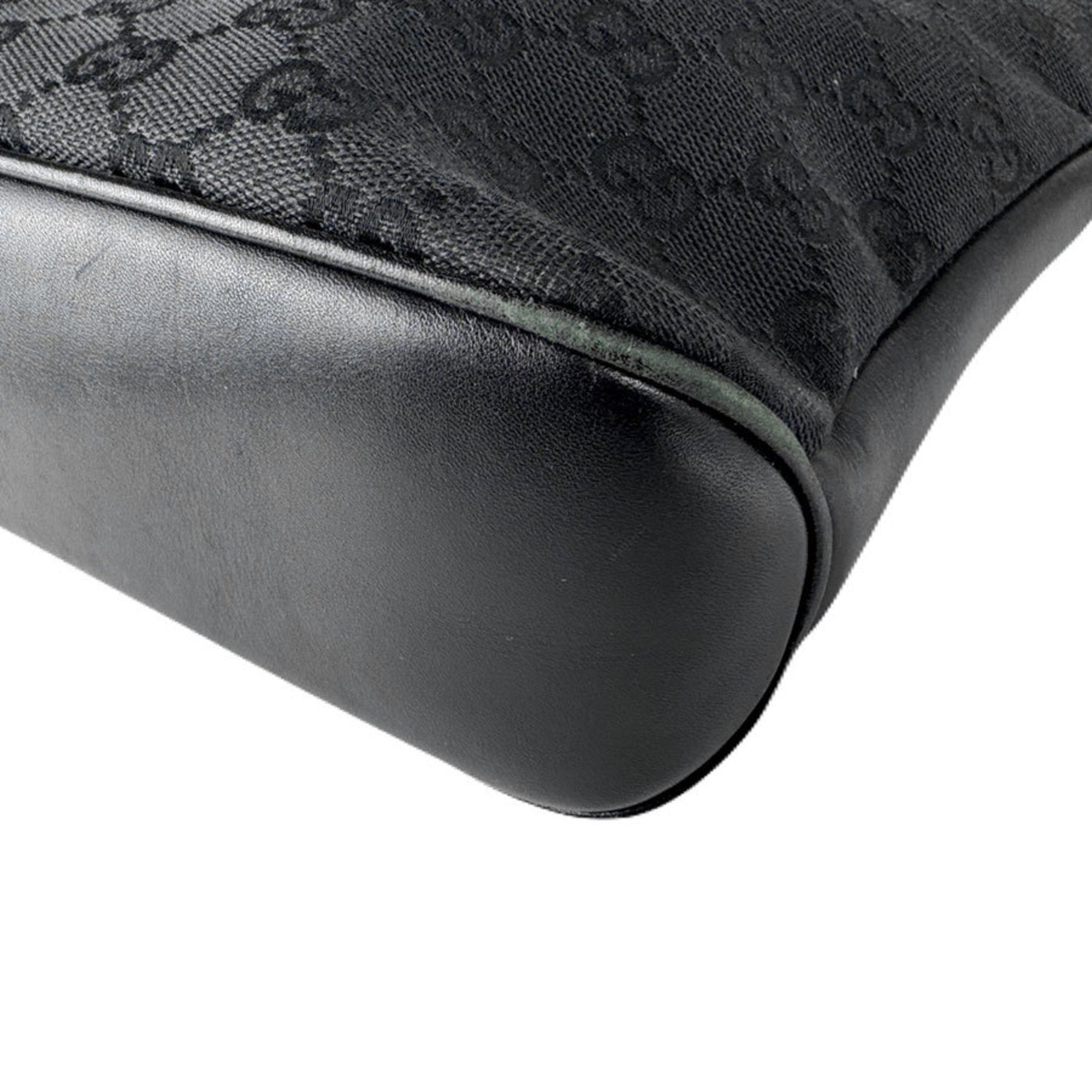 Gucci Black Gg Canvas Leather Shoulder Bag (Pre-Owned)
