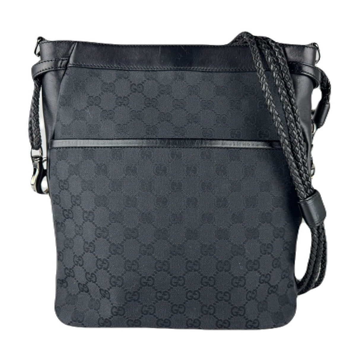 Gucci Black Gg Canvas Leather Shoulder Bag (Pre-Owned)