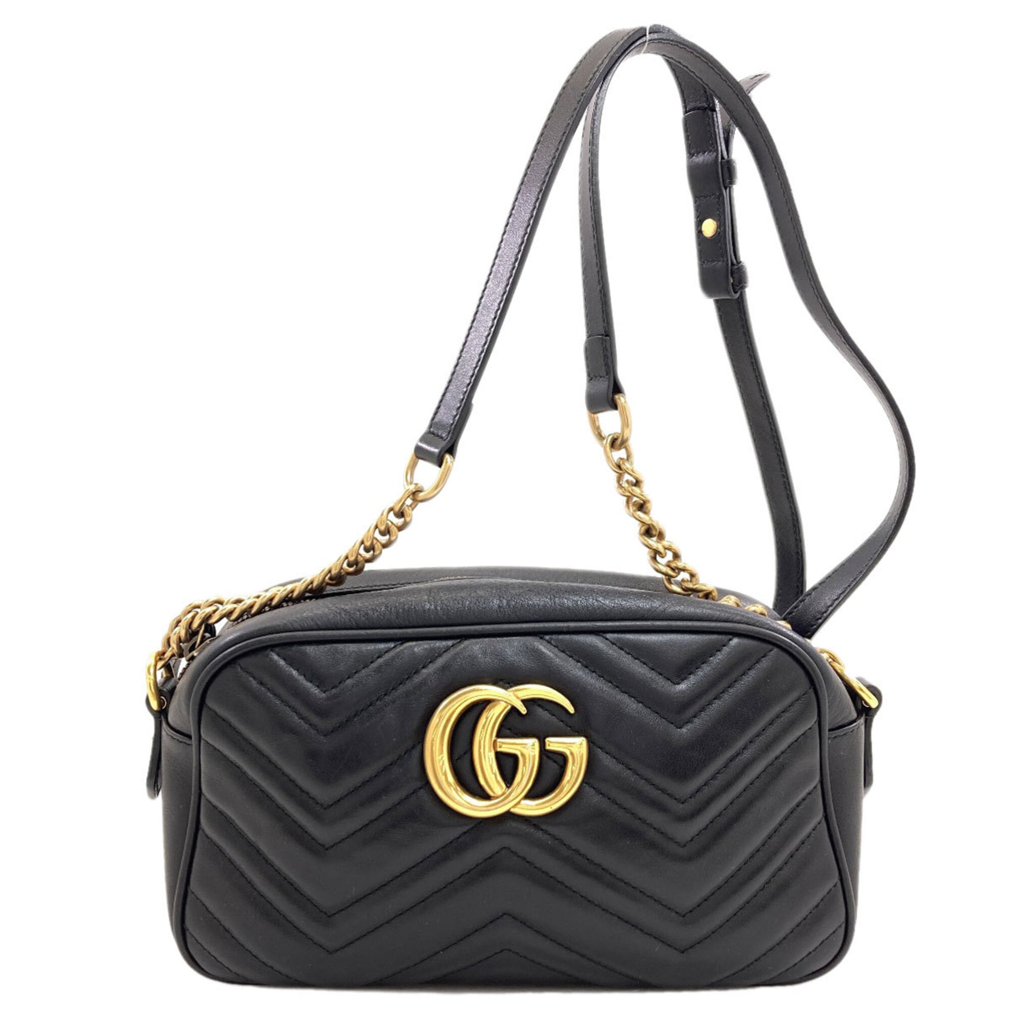 Gucci Gg Marmont Black Leather Shoulder Bag (Pre-Owned)