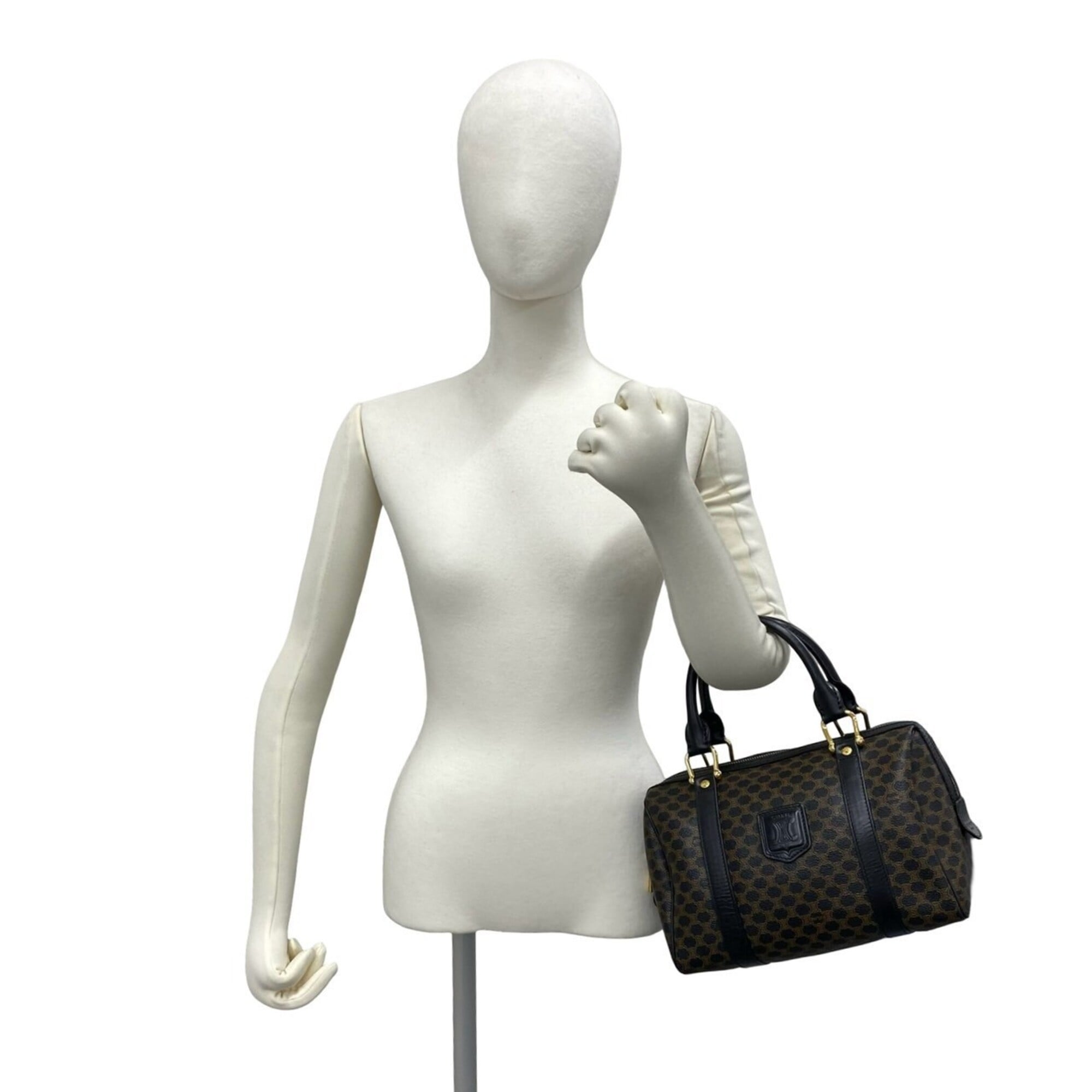 Celine Black Brown Leather Pvc Boston Bag Handbag (Pre-Owned)