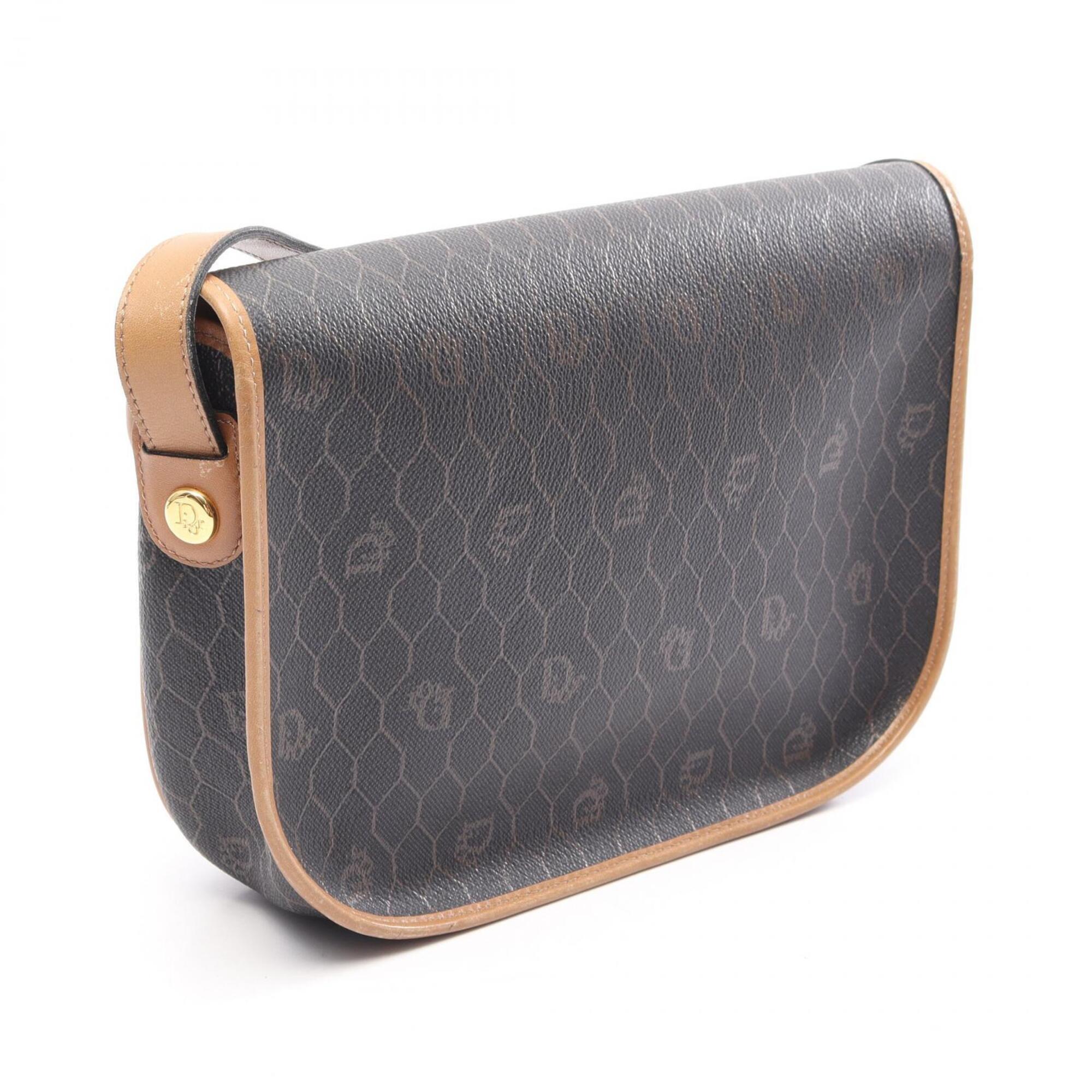 Christian Dior Black Brown Coated Canvas Leather Handbag Shoulder Bag (Pre-Owned)